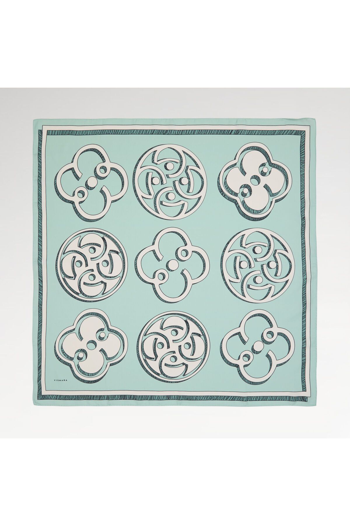 Vismara Su Yeşili Vismara Monogram Desenli Twill İpek Eşarp