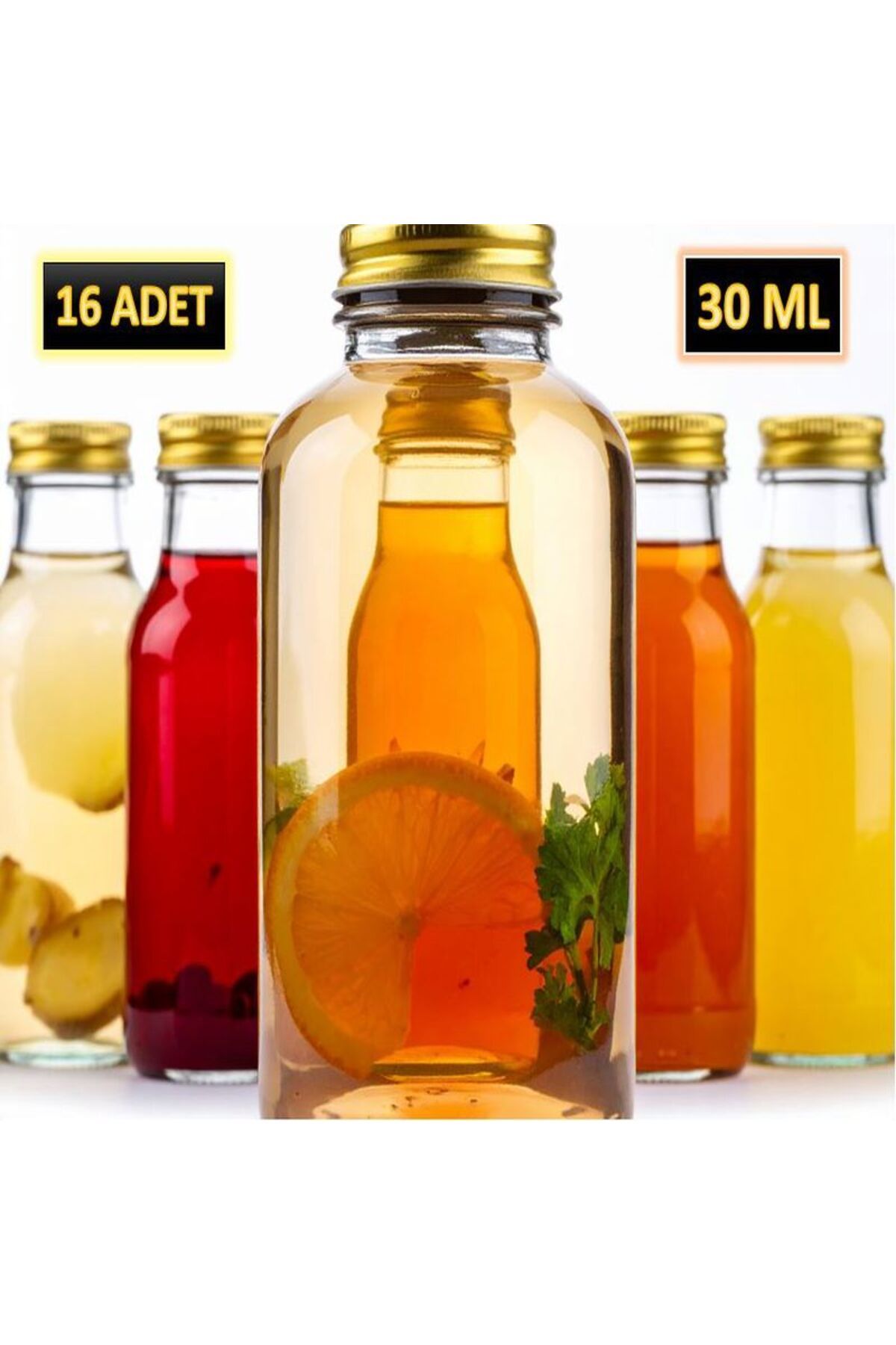 Saint Belisama Concept 16 ADET - 30 Ml Şeffaf Cam Şişe GOLD Kapak Limonata şişesi Kolonya Şişesi, Meyve Suyu Şişesi, 30 ML