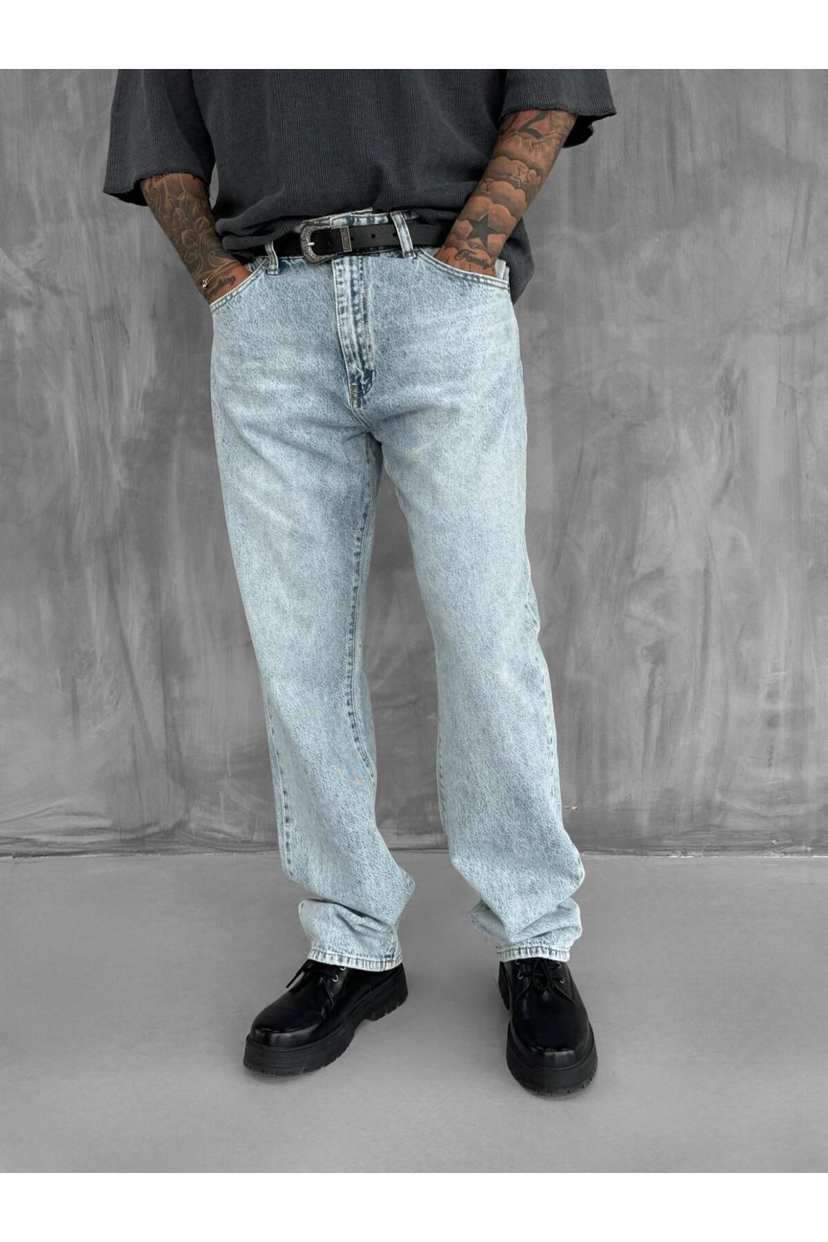 ablukaonline Erkek Baggy Fit Jean Açık Mavi
