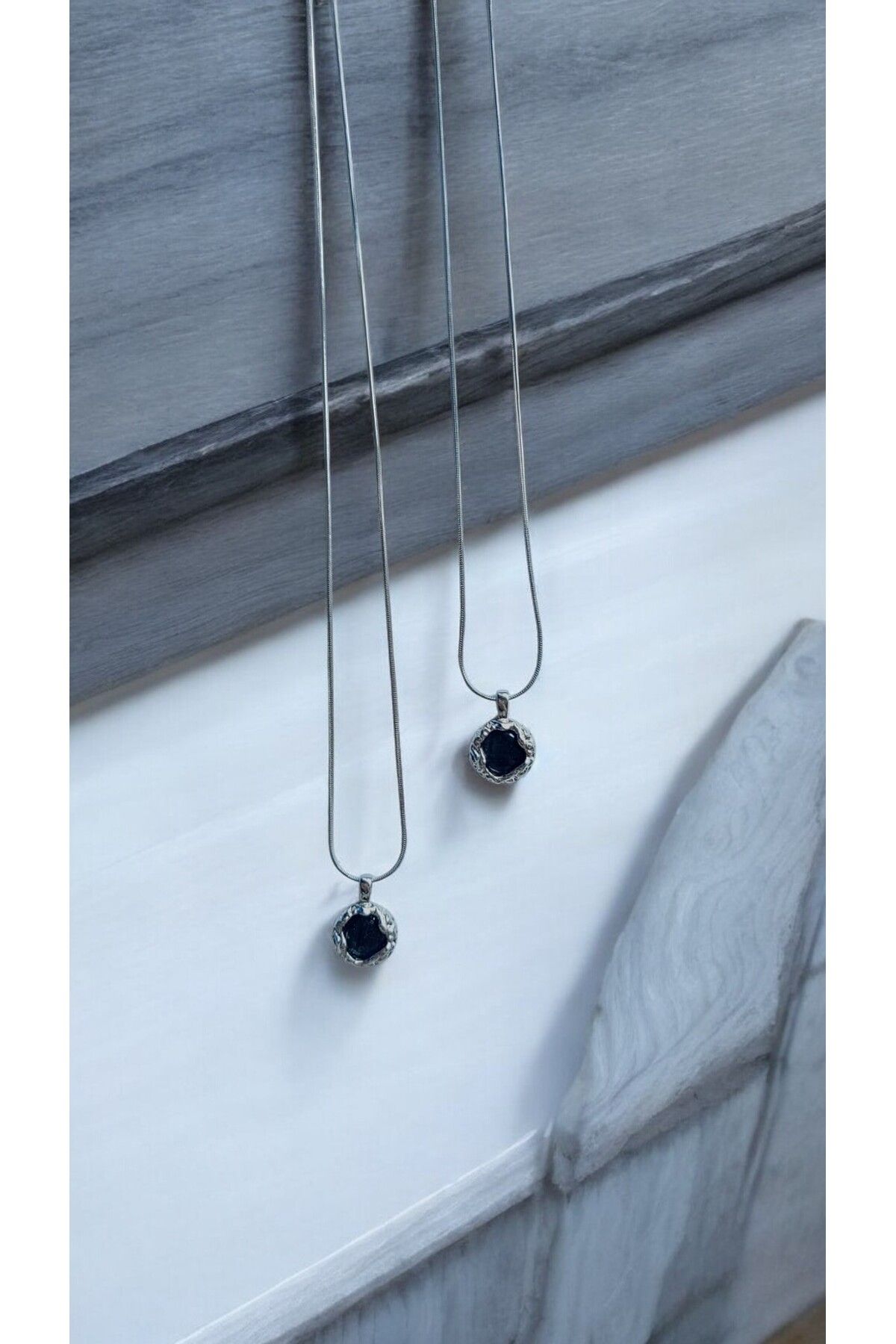 NOVA JEWELLERY Siyah Zirkon Taşlı Paslanmaz Çelik Kolye |STEEL NECKLACE
