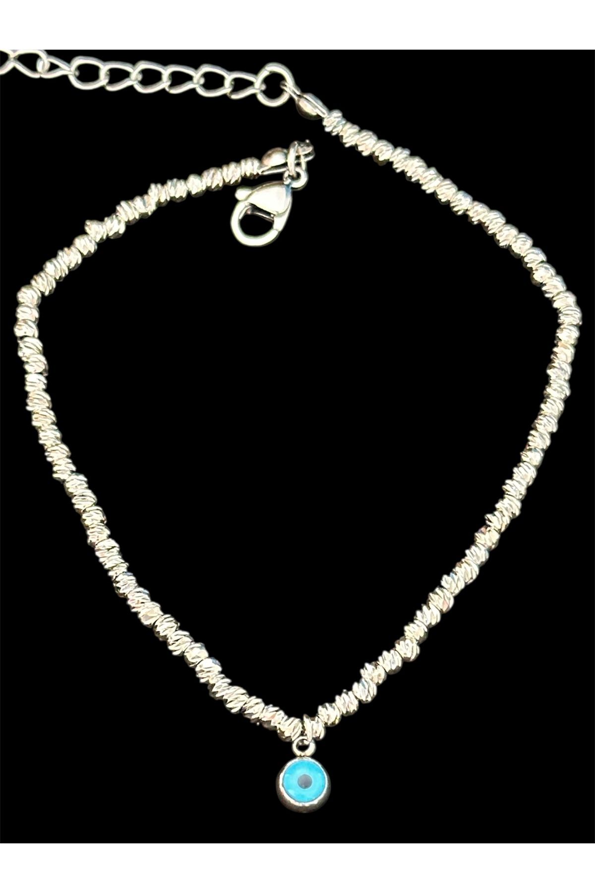 lolajewelry luxury steel silver renk dorıka nazar boncuklu çelik Halhal