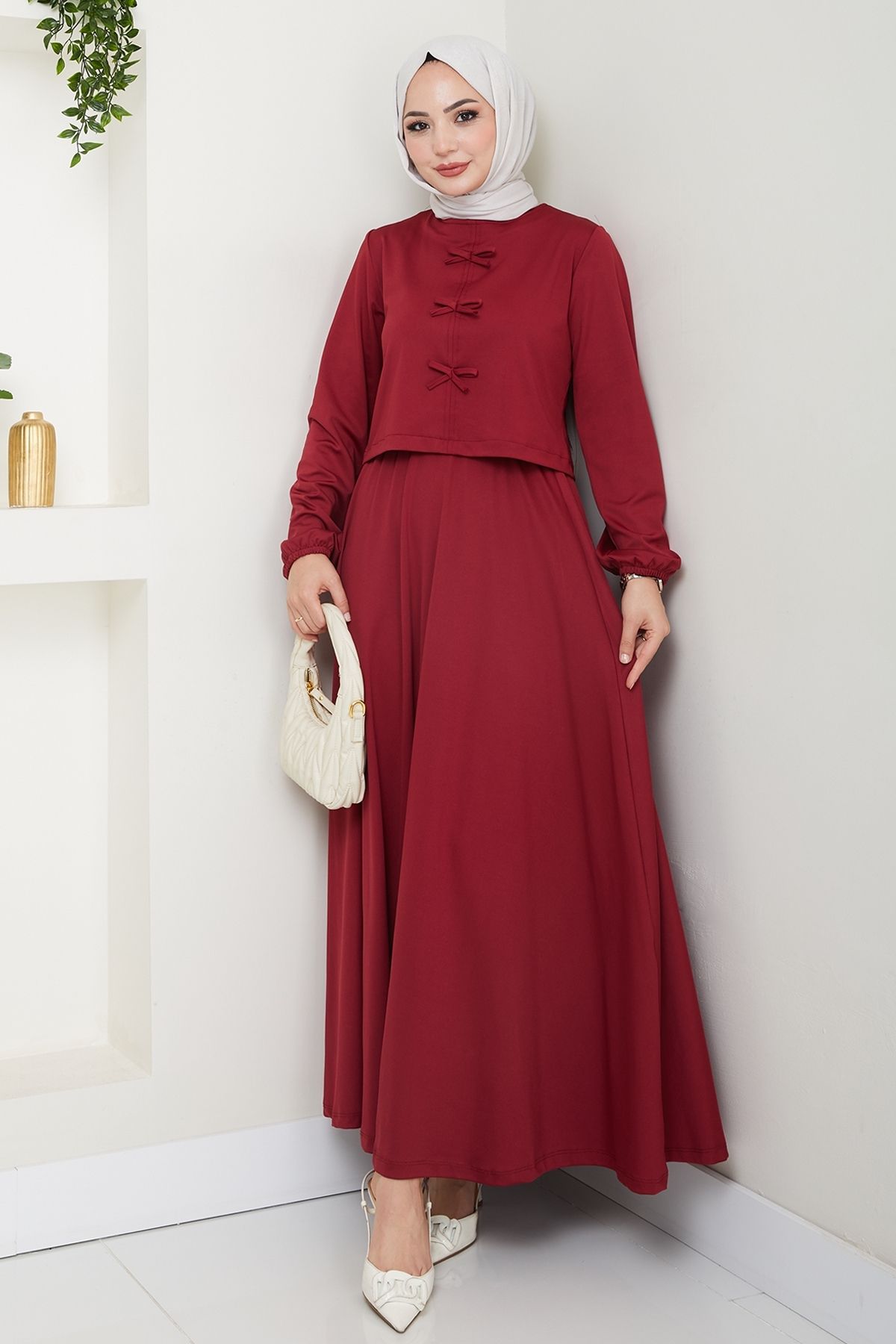 InStyle Etekli Fiyonk Detaylı Bordo Takım