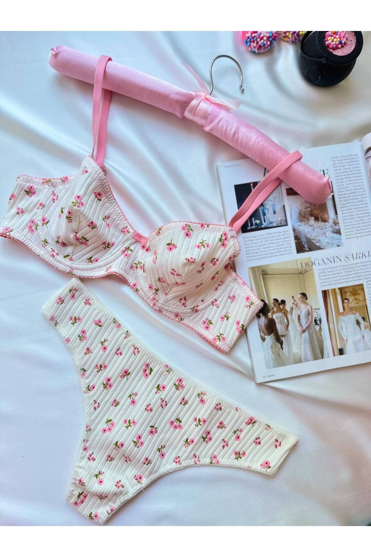 Tatty Underwear Desenli Pamuklu Balenli Sütyen Takımı