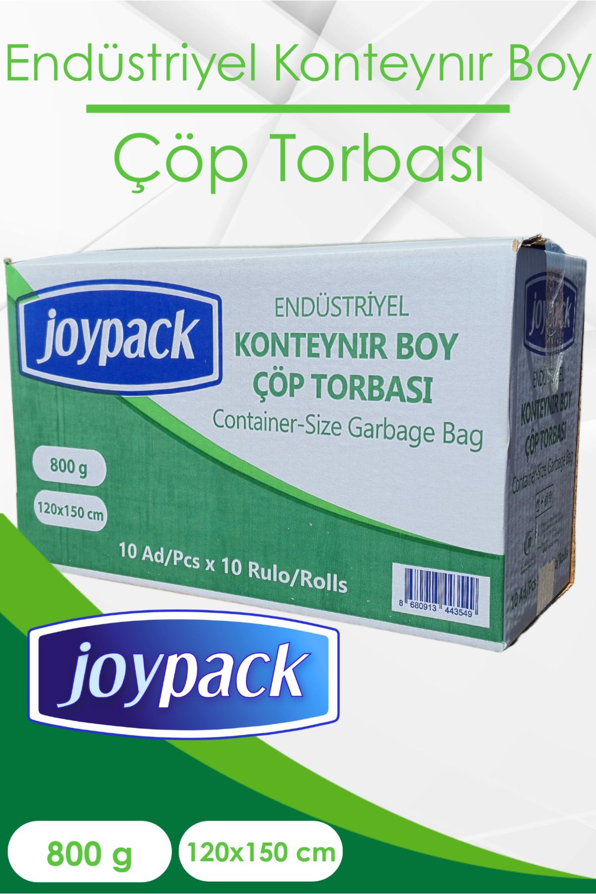 Joypack Endüstriyel Konteyner Çöp Torbası 10'lu - 800gr 120x150 cm 240 Lt