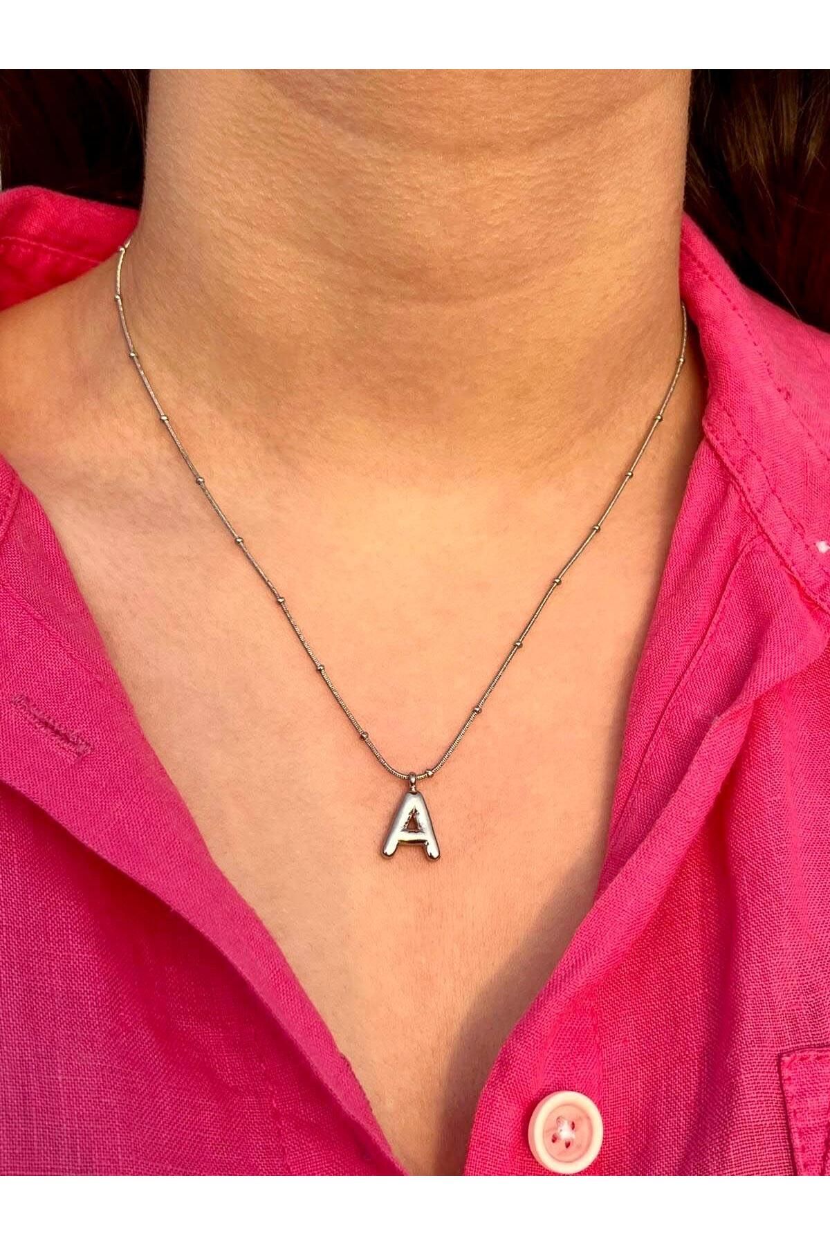 Zerys Jewelry A Harfli Gümüş Çelik Kolye