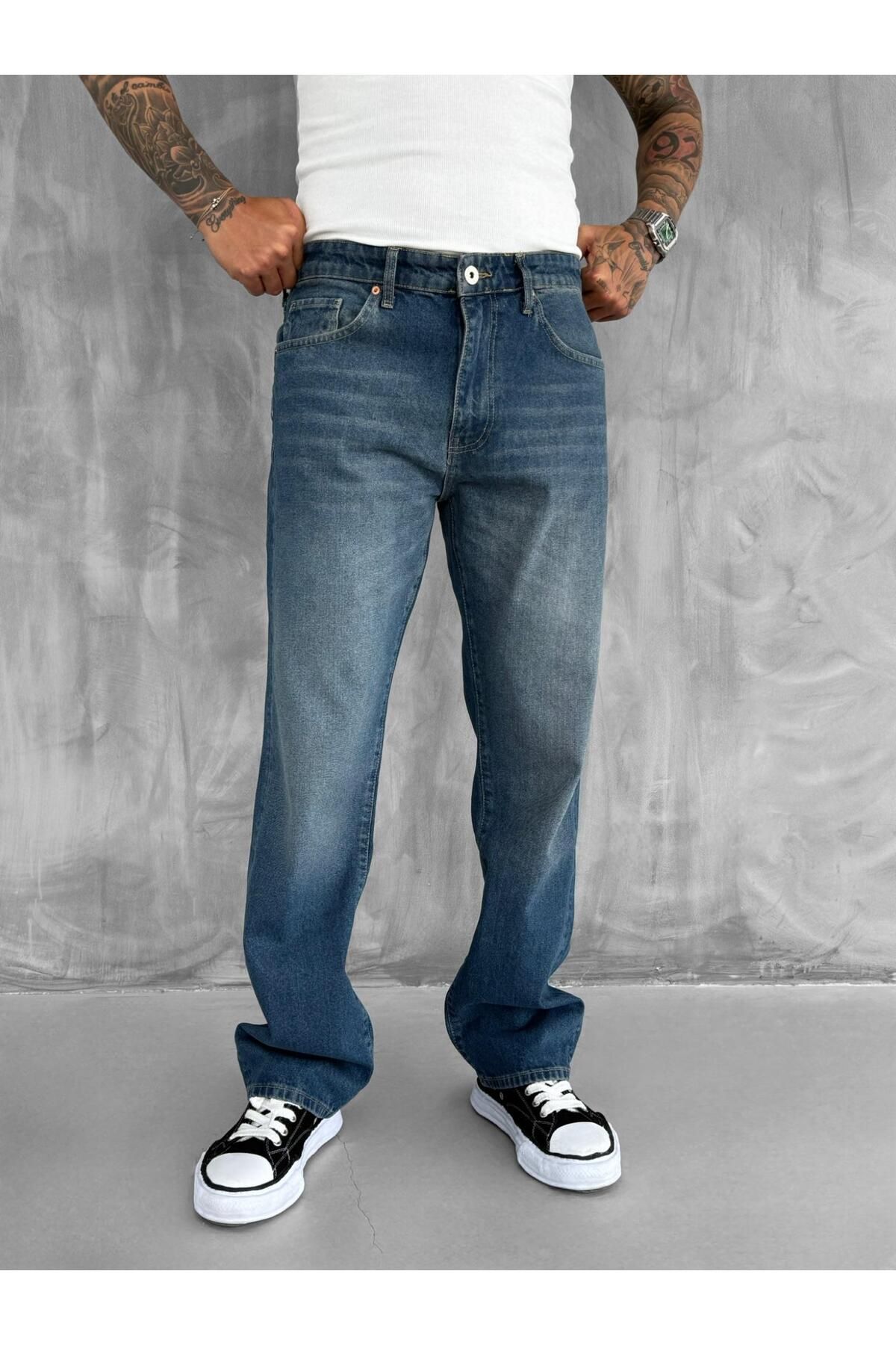 ablukaonline Erkek Baggy Fit Jean Koyu Mavi