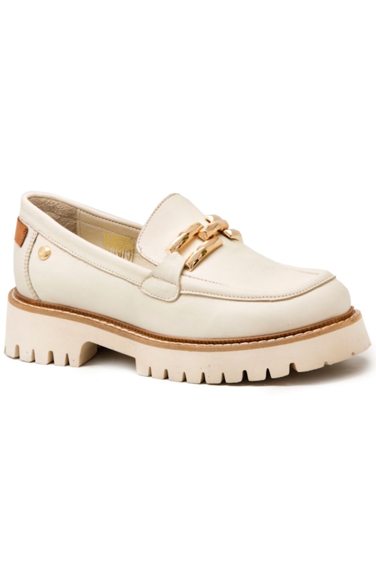 Mammamia D25YA-03695 Krem Cilt Deri Kadın Loafer Ayakkabı