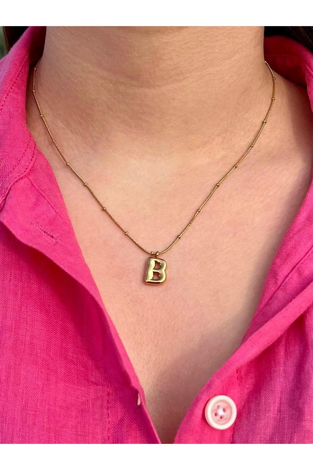 Zerys Jewelry B Harfli Gold Çelik Kolye