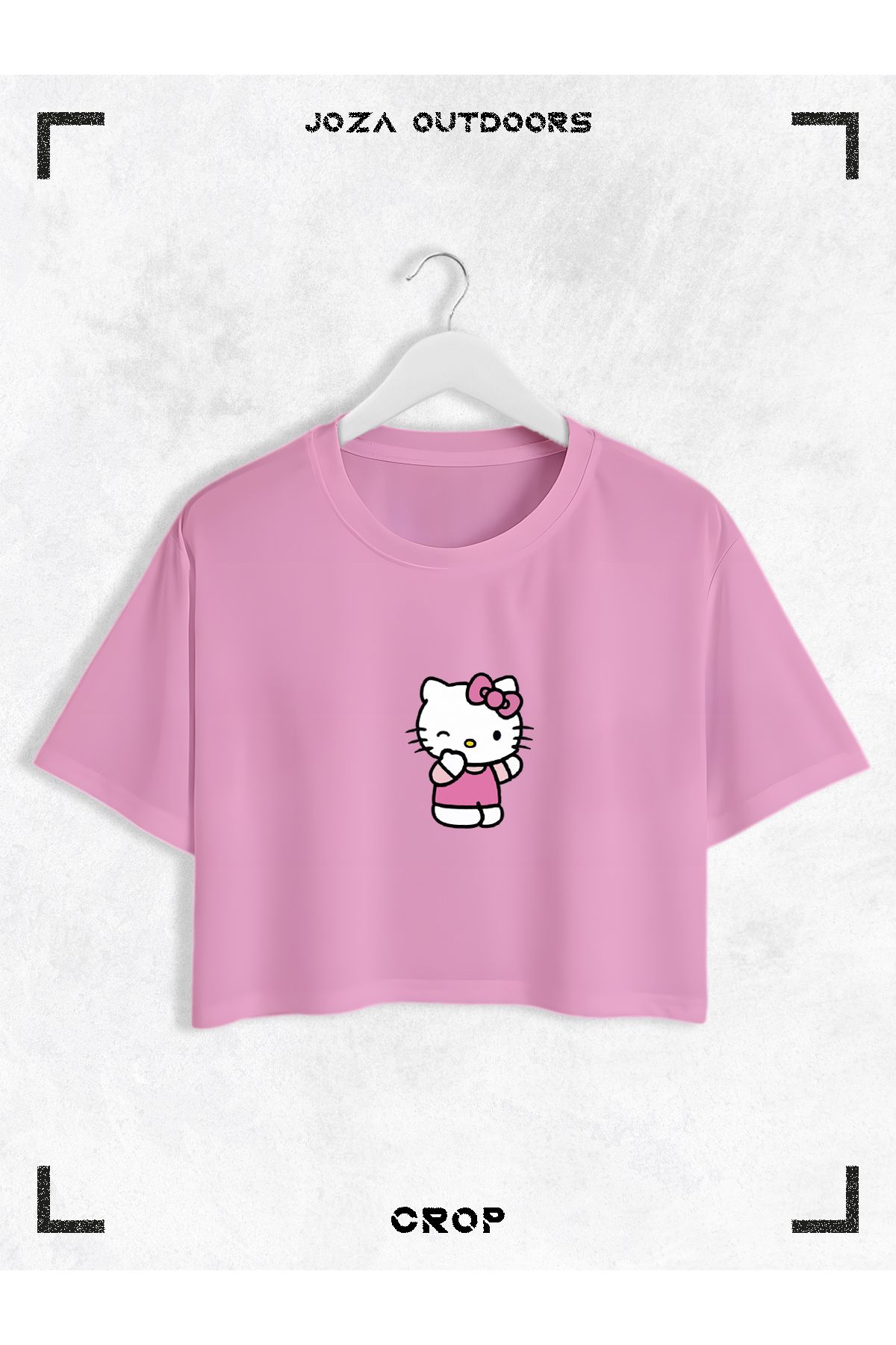 Jobia Outdoors Kadın Pamuklu Renkli Hello Kitty Baskılı Bisiklet Yaka Oversize Salaş Kesim Crop T-shirt