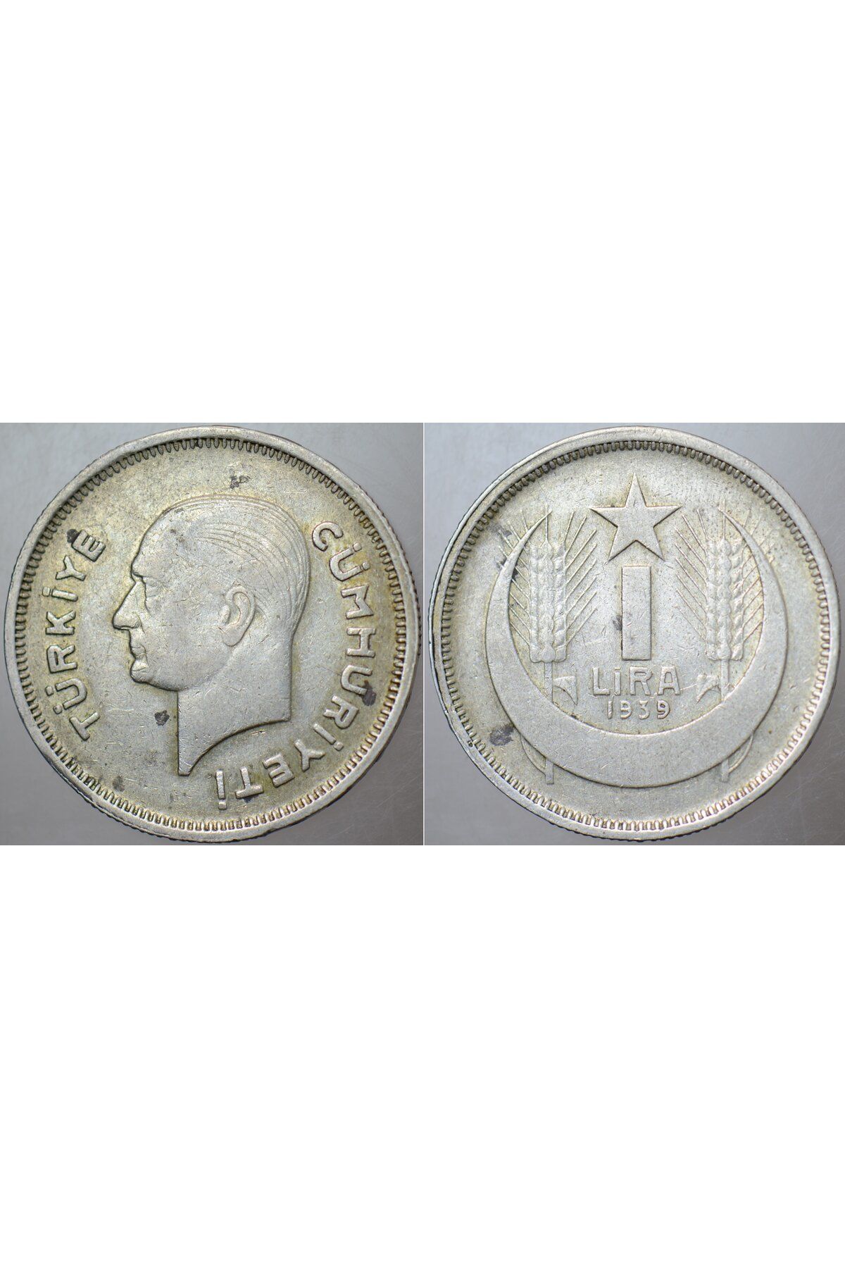 Banknoting TÜRKİYE CUMHURİYETİ GÜMÜŞ 1 LİRA 1939 ATATÜRK 12 gram.
