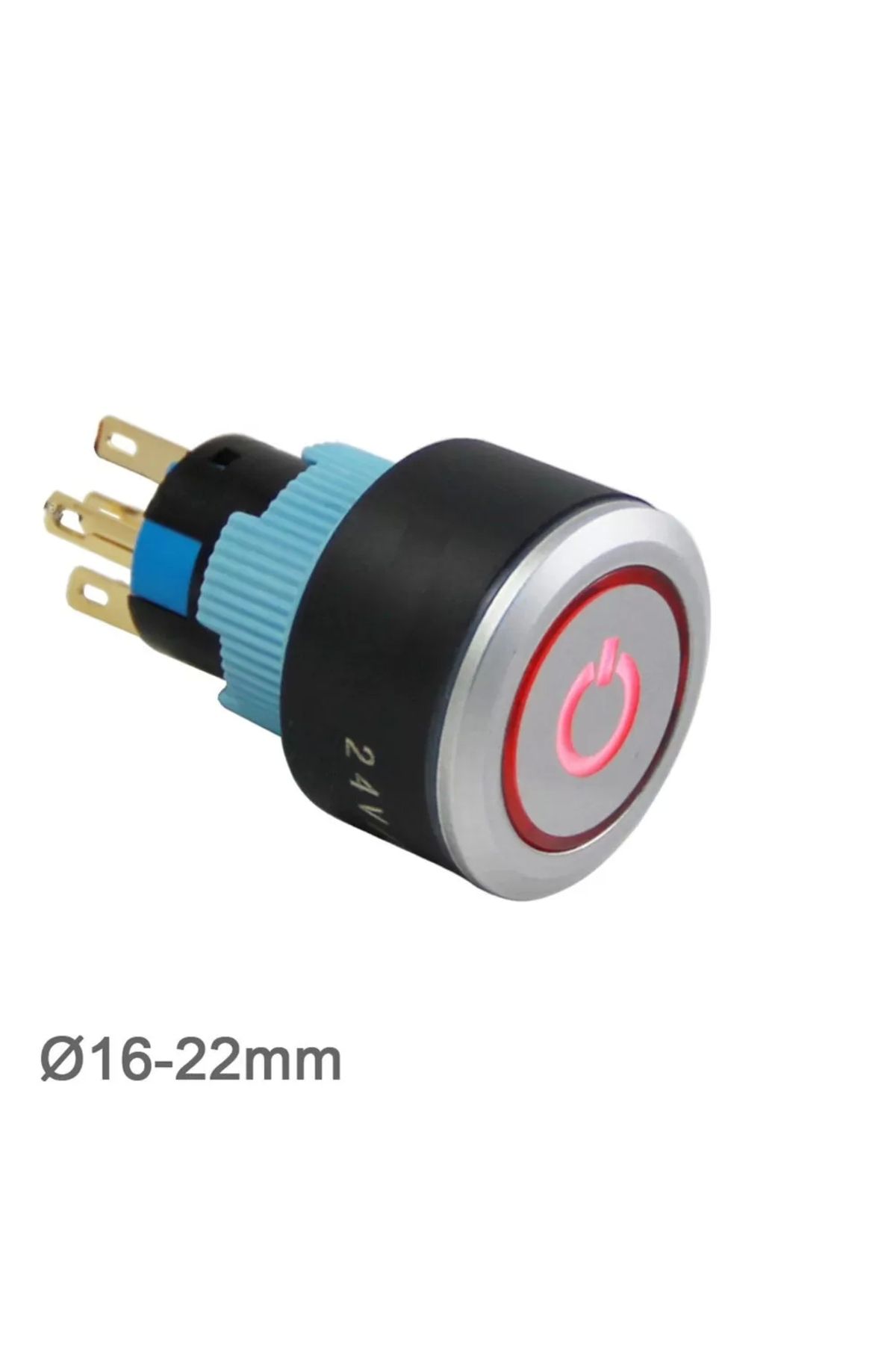 TIEE 16 - 22mm Işıklı Power Simgeli Buton NO + NC Yaylı - KIRMIZI