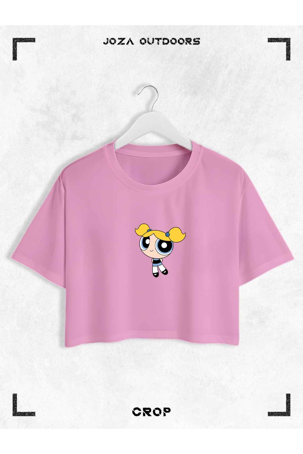 Jobia Outdoors Kadın Pamuklu Renkli Powerpuff Girls Baskılı Bisiklet Yaka Oversize Salaş Kesim Crop T-shirt