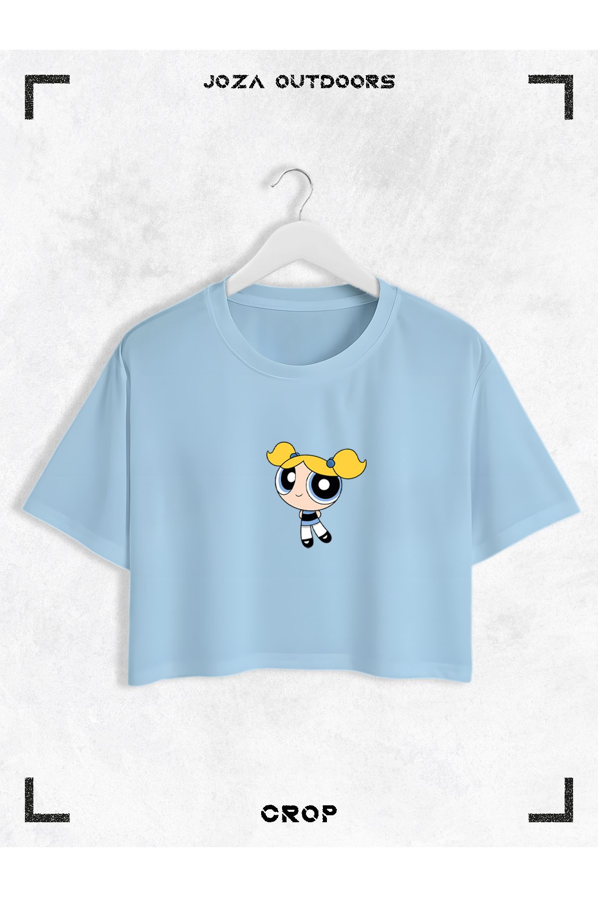 Jobia Outdoors Kadın Pamuklu Renkli Powerpuff Girls Baskılı Bisiklet Yaka Oversize Salaş Kesim Crop T-shirt