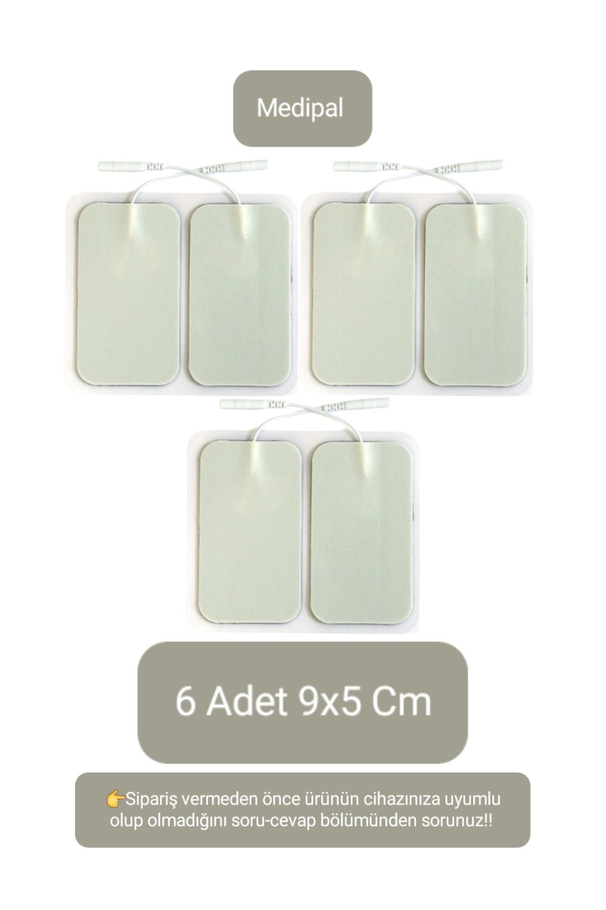 MediPal 6 Adet 9x5 Cm Kablolu Tens Pedi - Kendinden Yapışkanlı Tens Elektrodu - Yedek Elektrot