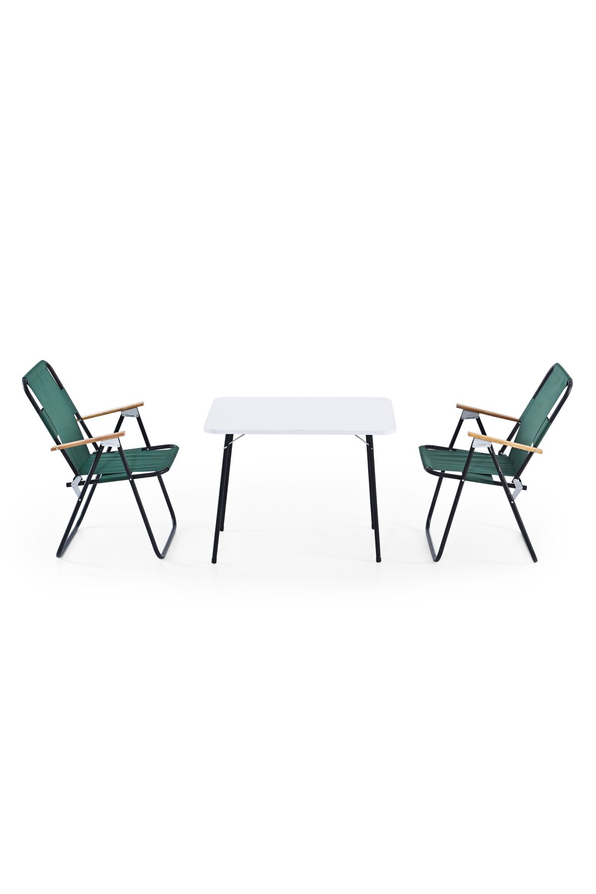 Remaks 2 adet Katlanır Kollu 2li Piknik Kamp Sandalyesi Yeşil Ve 45x60 Beyaz Katlanır Kamp Masası