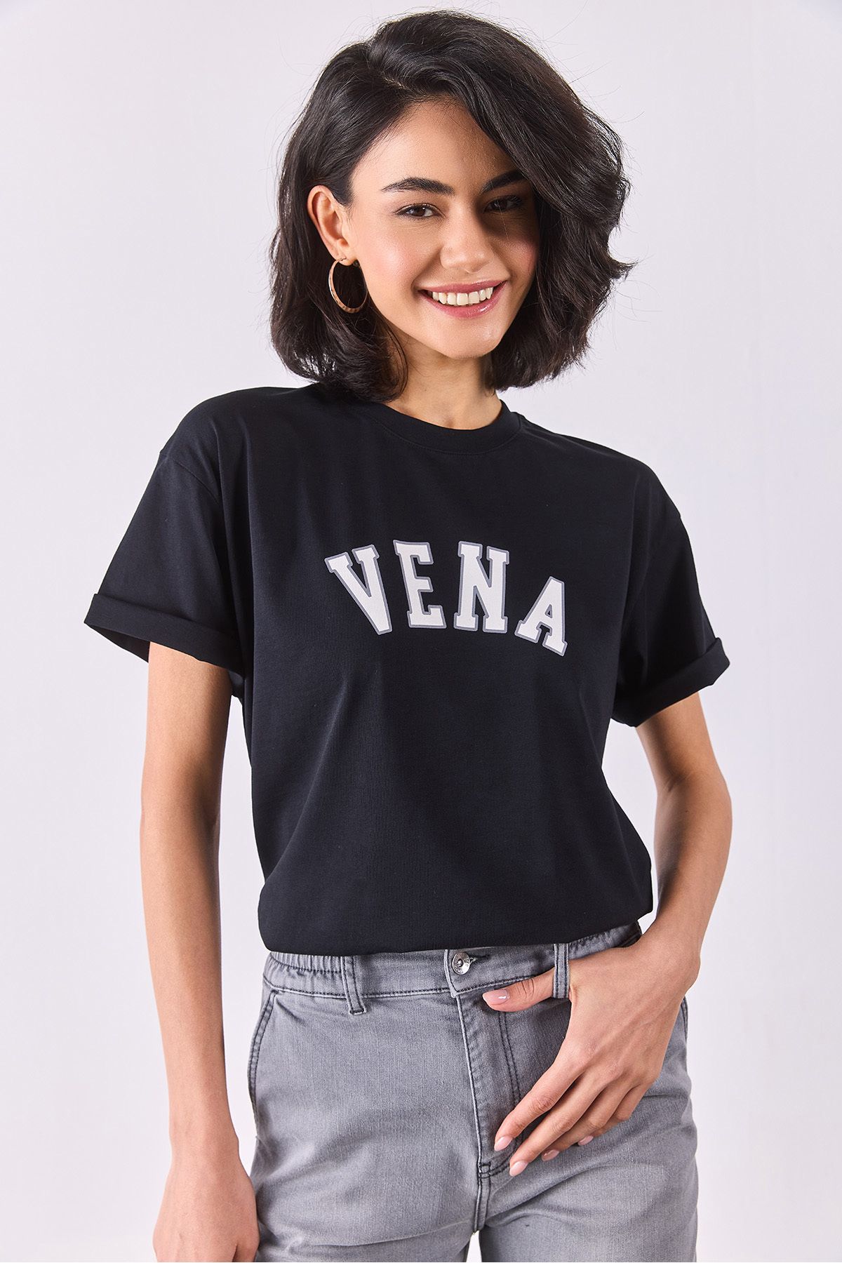 VENA-Jeans Printed Crew Neck Regular Fit T-Shirt - Black 8