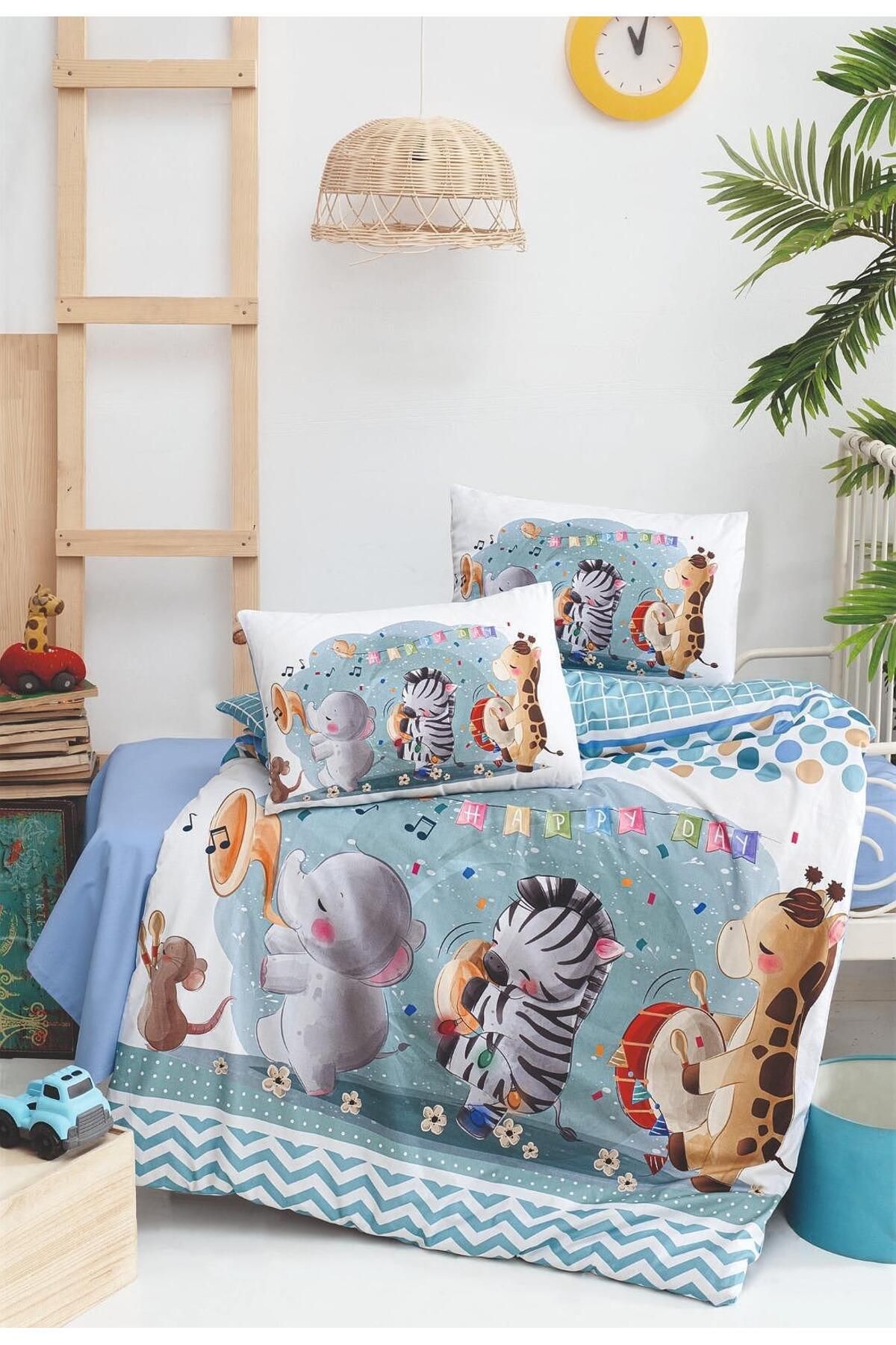 mia mia Eğlenceli Hayvanlar Desenli Bebek Nevresim Takımı - 100x150 cm - %100 Pamuk