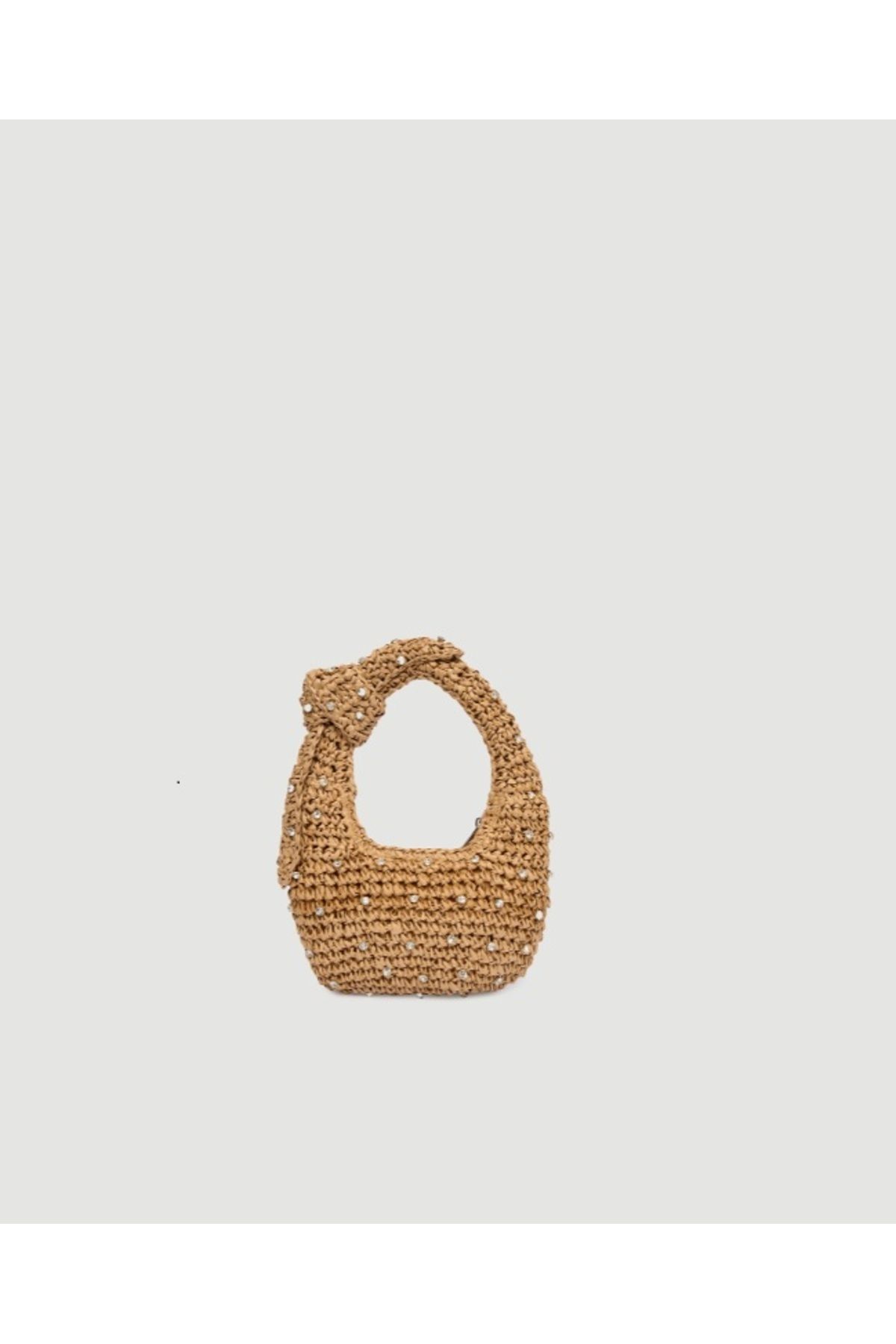 OGGO Camel Örgü Saplı Hasır Omuz Çantası