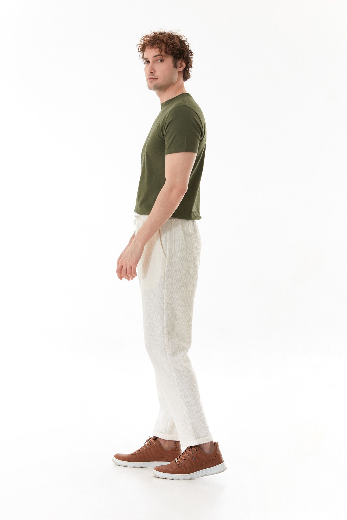 Fulla Moda-Ribbed Waist Tie Double Leg Jogger Trousers 6