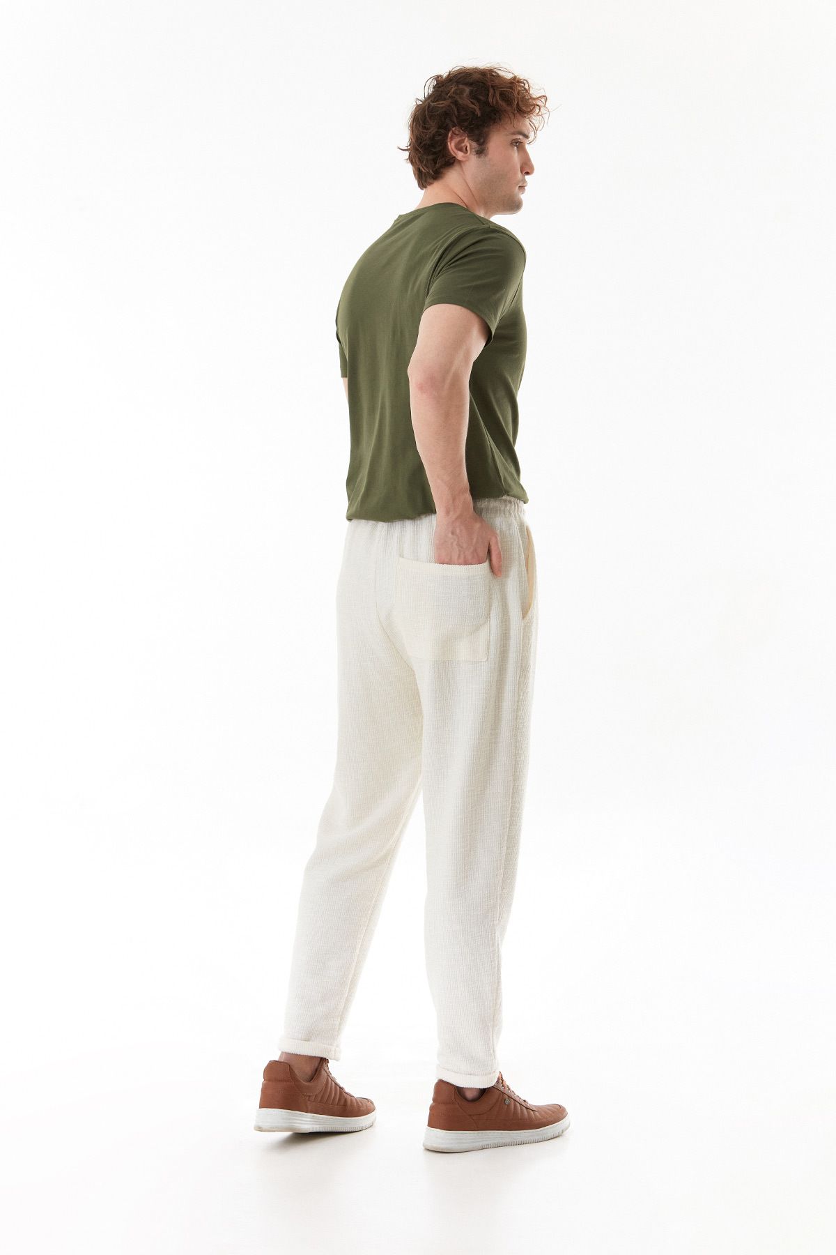 Fulla Moda-Ribbed Waist Tie Double Leg Jogger Trousers 4