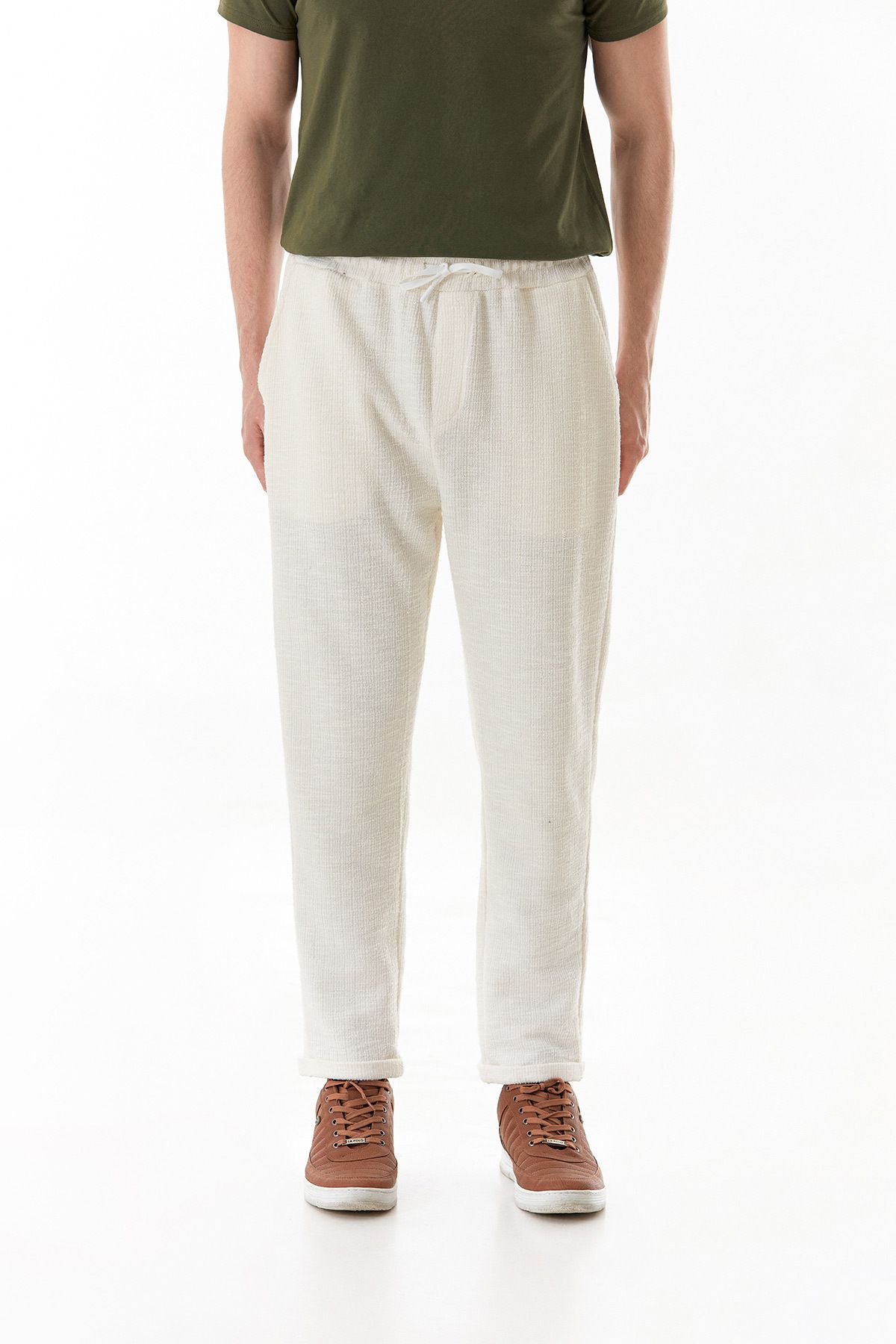Fulla Moda-Ribbed Waist Tie Double Leg Jogger Trousers 8