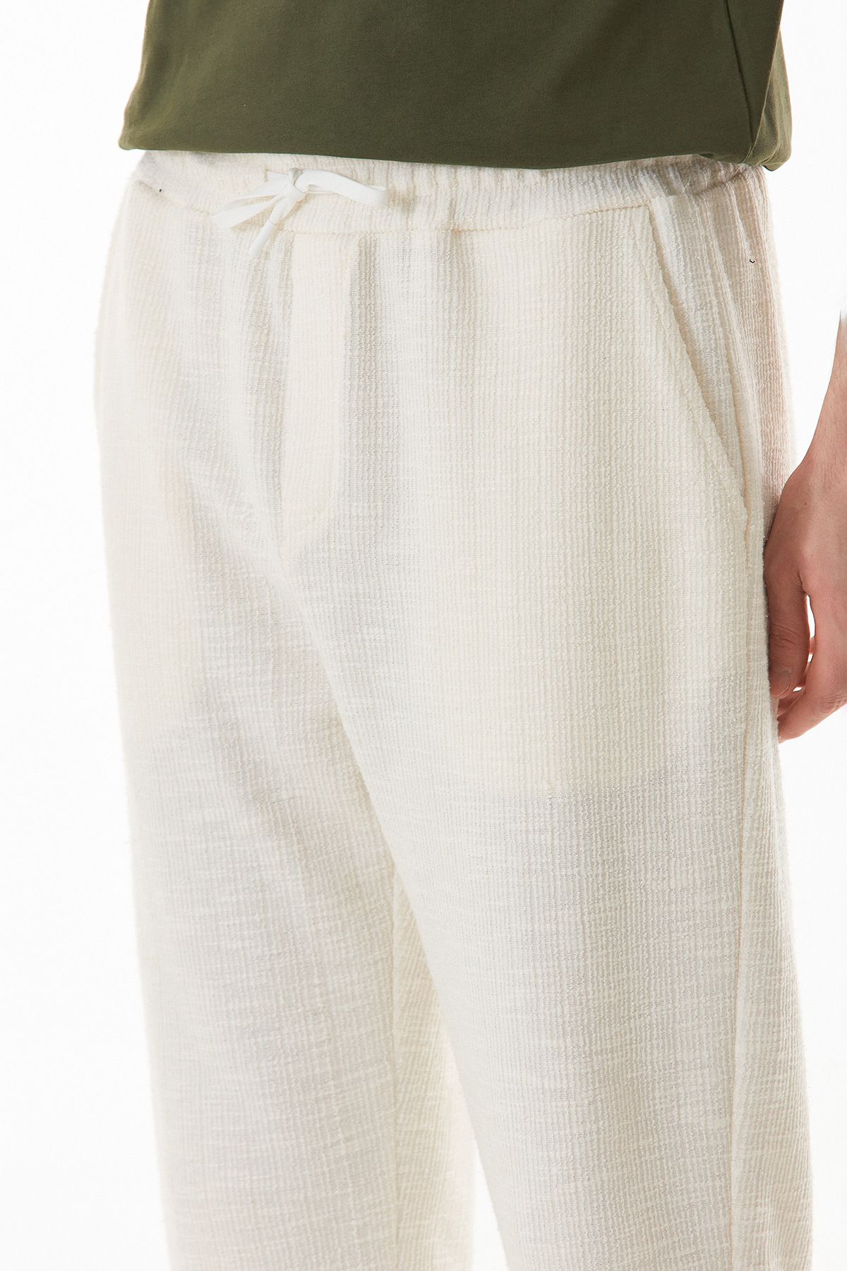 Fulla Moda-Ribbed Waist Tie Double Leg Jogger Trousers 7
