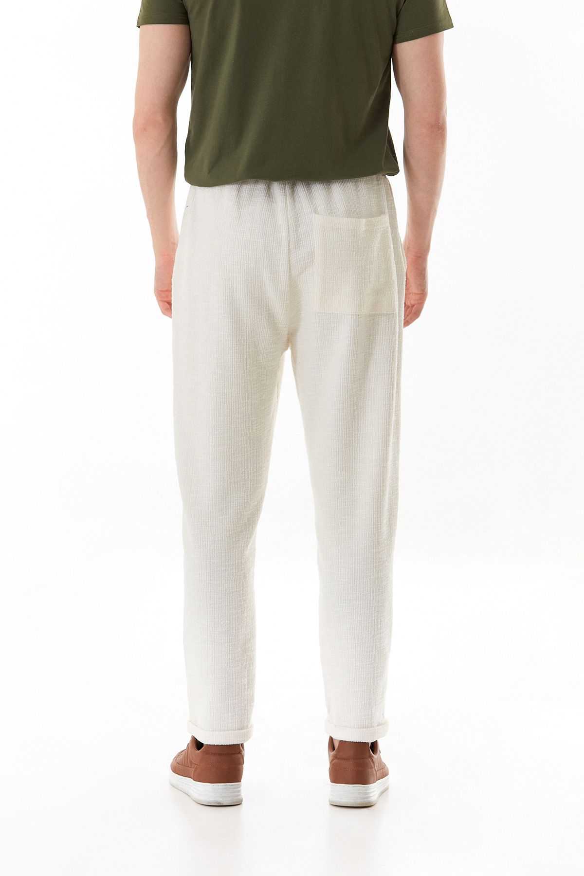 Fulla Moda-Ribbed Waist Tie Double Leg Jogger Trousers 5