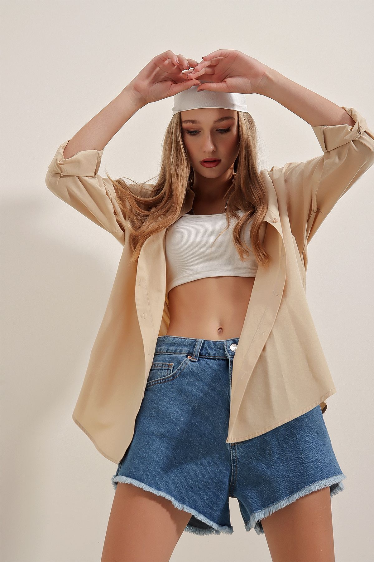 Bigdart-3900 Oversize Long Basic Shirt - Beige 3