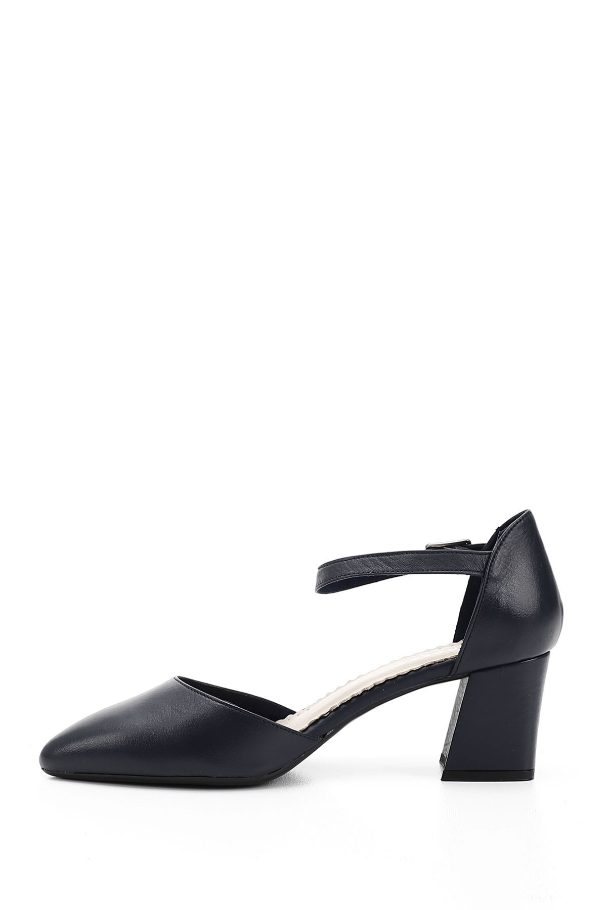 GÖNDERİ(R)-Women / Girls Navy Blue Antique Ankle Strap Medium Heeled Genuine Leather Shoes 4