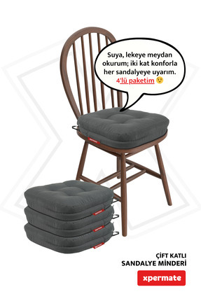 XPERMATE 4'lü Çift Kat Sandalye Minderi Fermuarlı Yıkanabilir Kılıf Su ve Yağ...