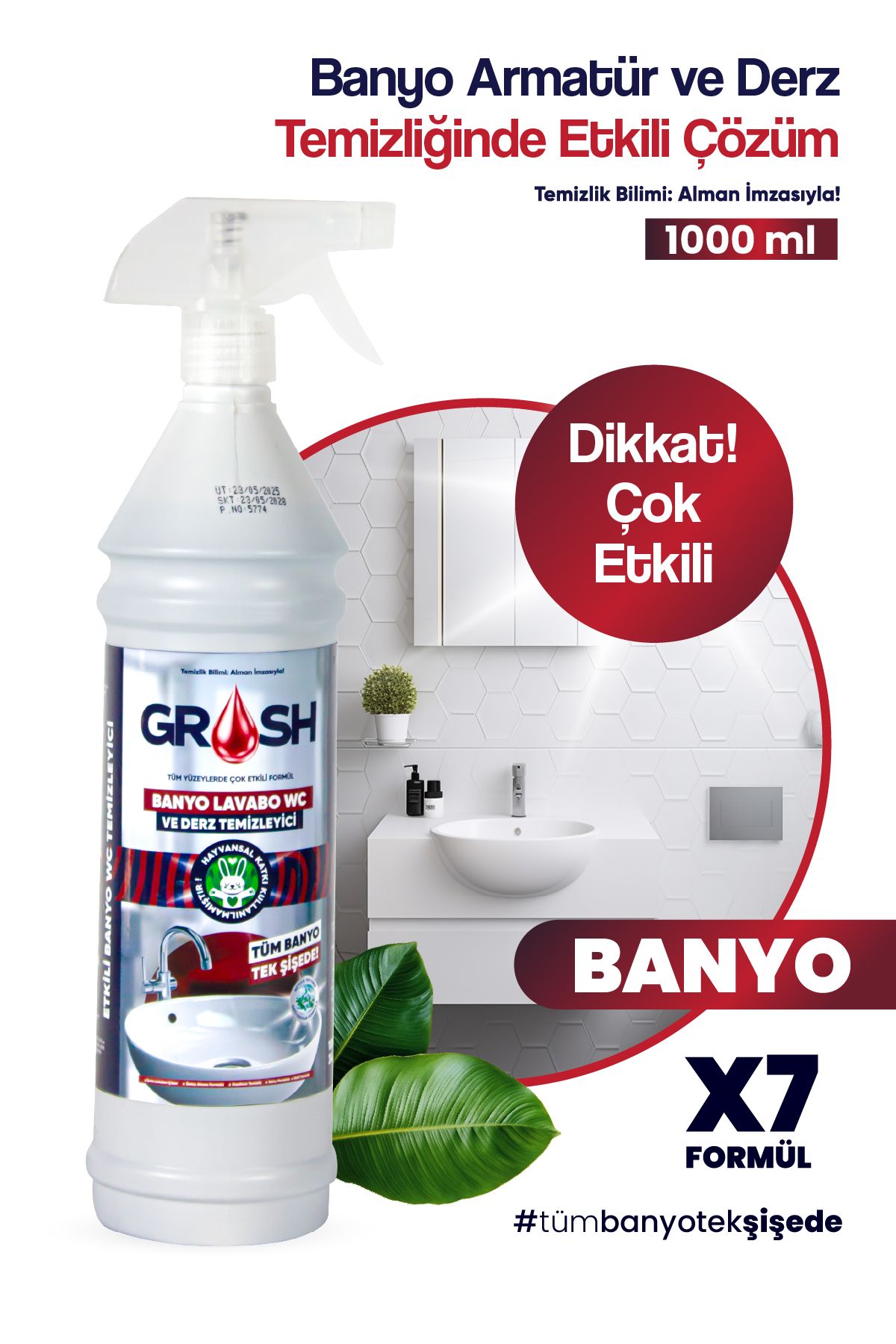 Grosh Ultra Güçlü Banyo Temizleyici ve Kireç Çözücü Sprey (Büyük Boy)