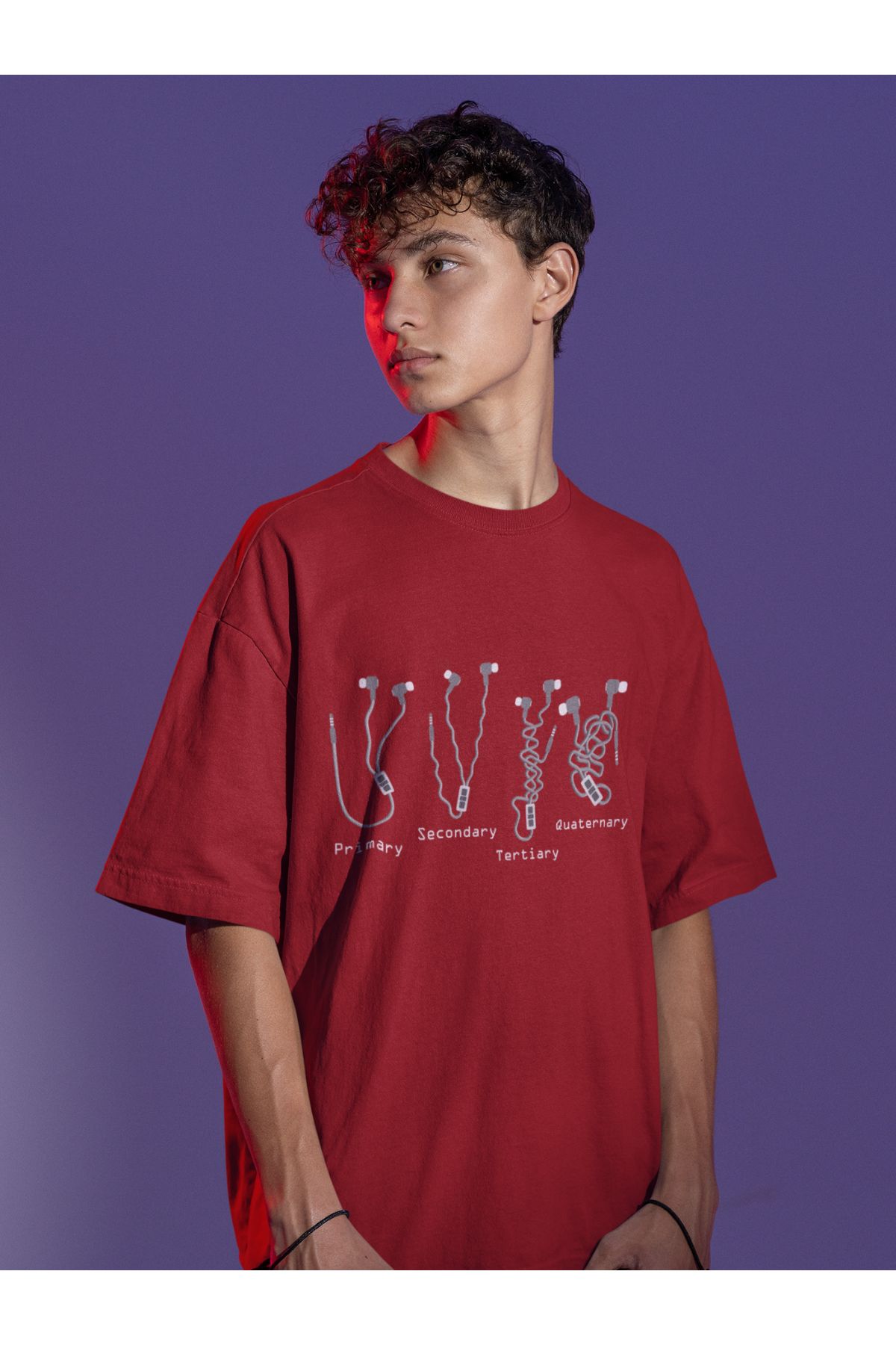 Uniquetex NUBENSE / NEKU - Oversize Unisex Baskılı Bordo Bisiklet Yaka T-shirt (Tişört - Scientific Design)