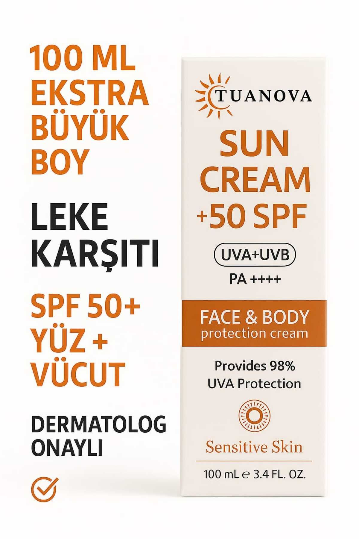 TUANOVA Dermatolog Onaylı Spf 50 Yüz Ve Vücut Koruma Leke Karşıtı Güneş Kremi 100 ml - Suya Dayanıklı