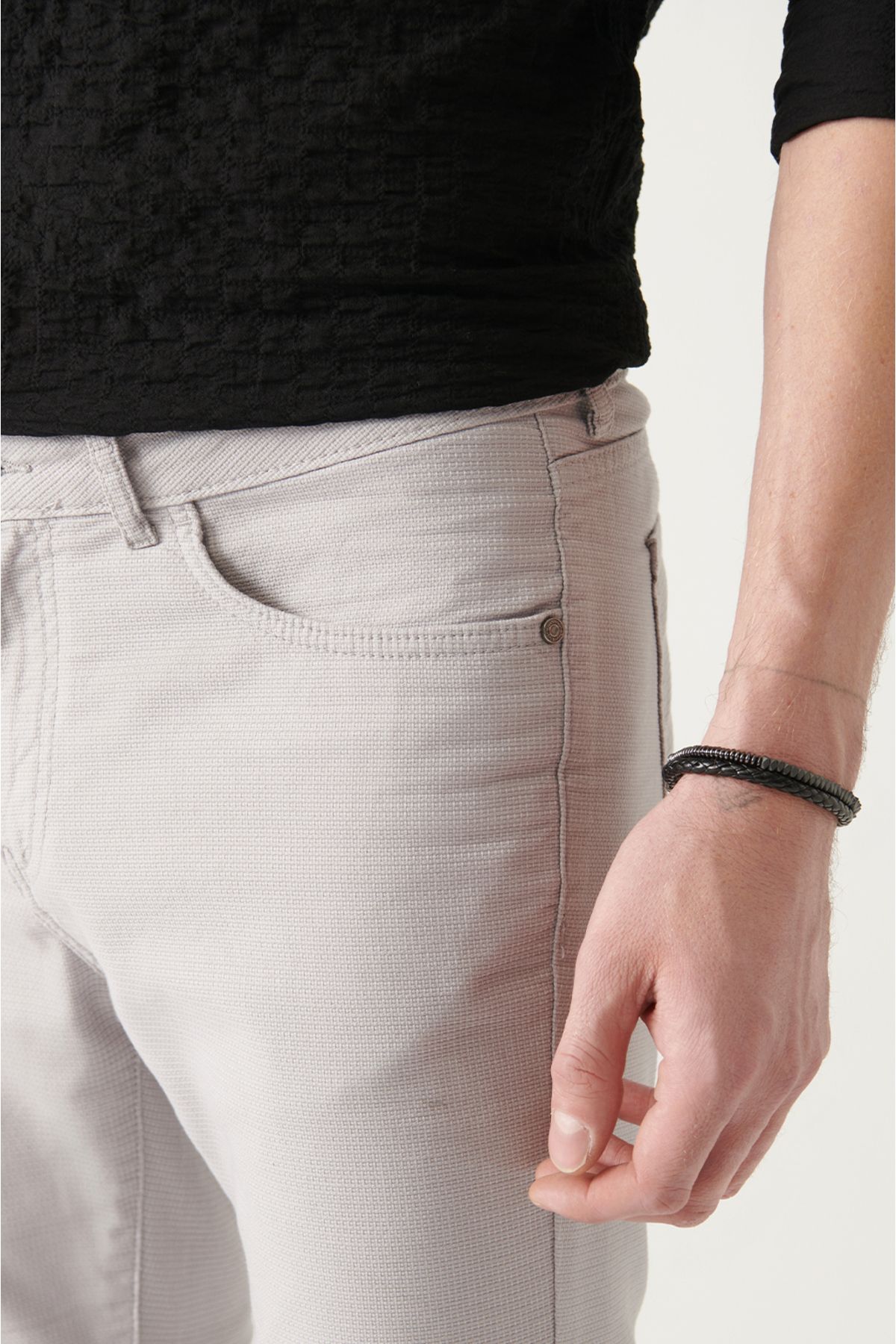 Avva-Men's Light Gray 5-Pocket Flexible Canvas Trousers B 003001 4