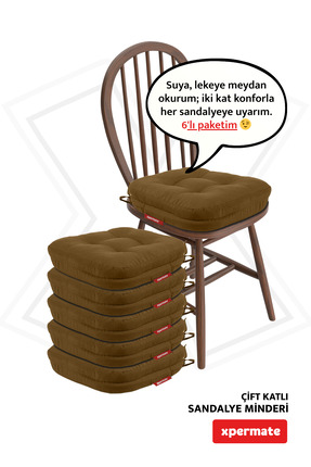 XPERMATE 6'lı Çift Kat Sandalye Minderi Fermuarlı Yıkanabilir Kılıf Su ve Yağ...