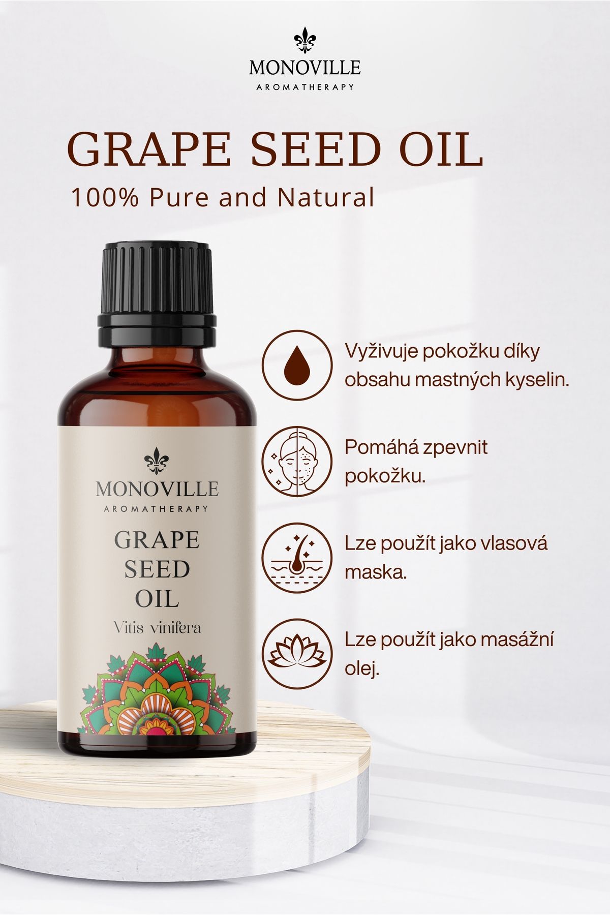 Monoville-Za studena lisovaný olej z hroznových jader 100% čistý 30 ml (OLEJ Z HROZNOVÝCH JAMÉREK) 2