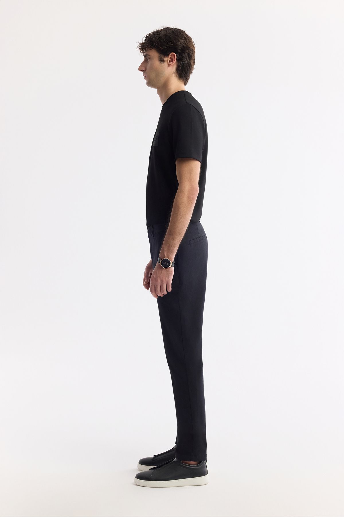 Avva-Men's Black Slim Fit Classic Waist Cotton Soft Buttoned Chino Pants A51Y3078 2