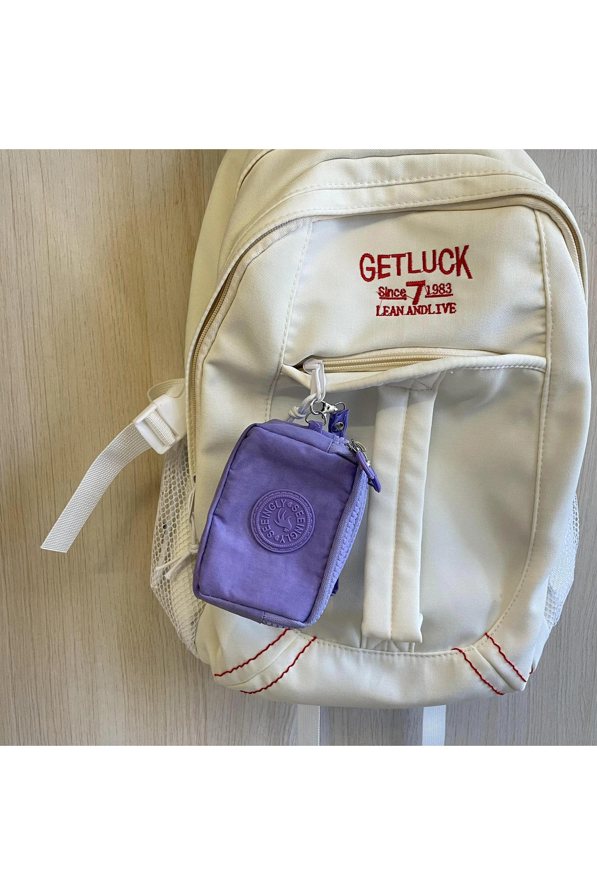rinkadoll Lila renk bileklikli yumuşak hafif üç fermuarlı bozuk para cüzdanı görsel 5