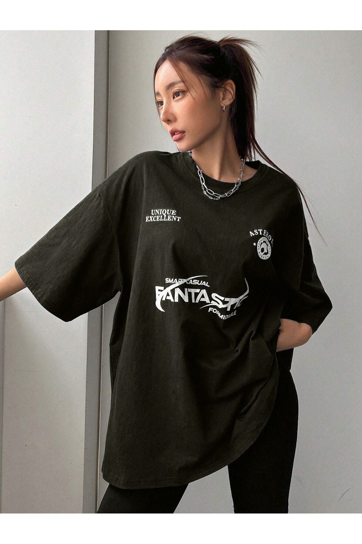 CLAYES  Fantastıc Süprem T-Shirt -Siyah Baskılı Oversize Bisiklet Yaka Tişört - Görsel 3