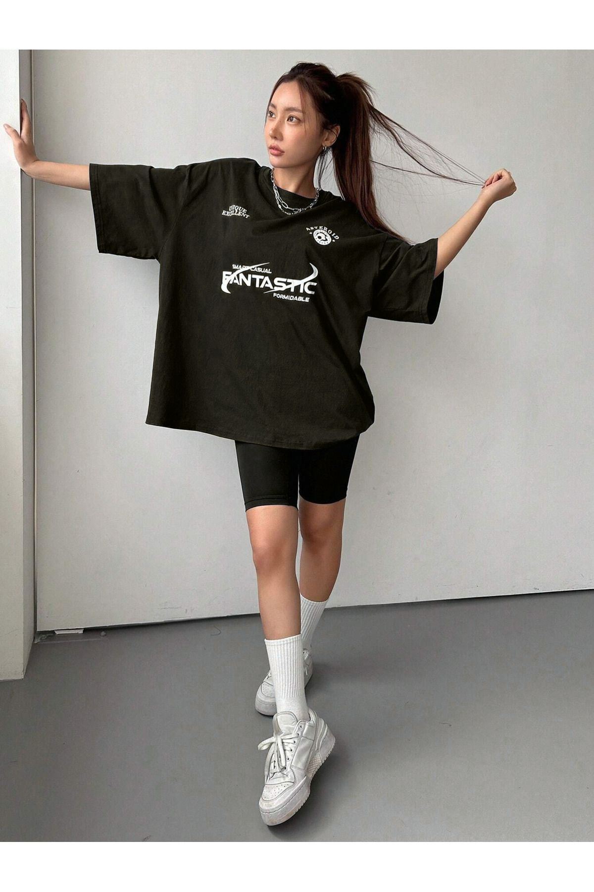 CLAYES  Fantastıc Süprem T-Shirt -Siyah Baskılı Oversize Bisiklet Yaka Tişört - Görsel 4