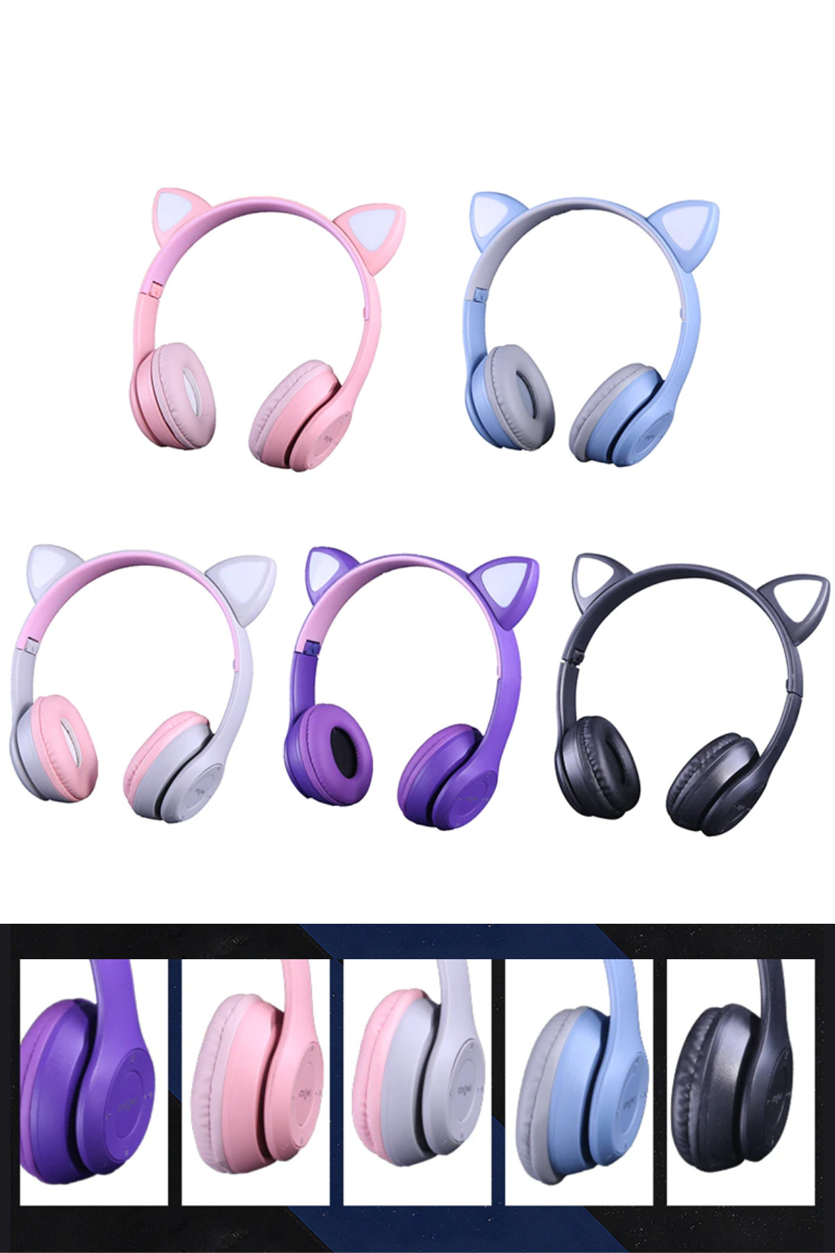 Kız Çocuklar Için Kedi Kulaklı Işıklı Mikrofonlu Kablosuz Bluetooth Kedili Çocuk Kulaklık