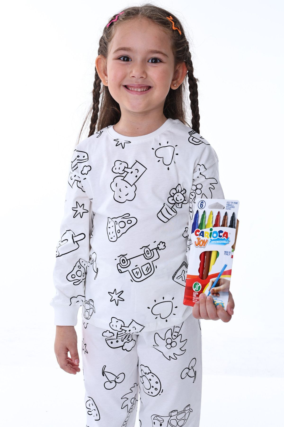 zuzunga Uzun Kollu En Sevimli Figürleri ile Boyama Kalemi Hediyeli BOYANABİLİR Çocuk Pijama Takımı fotoğrafı 6 (önizleme)