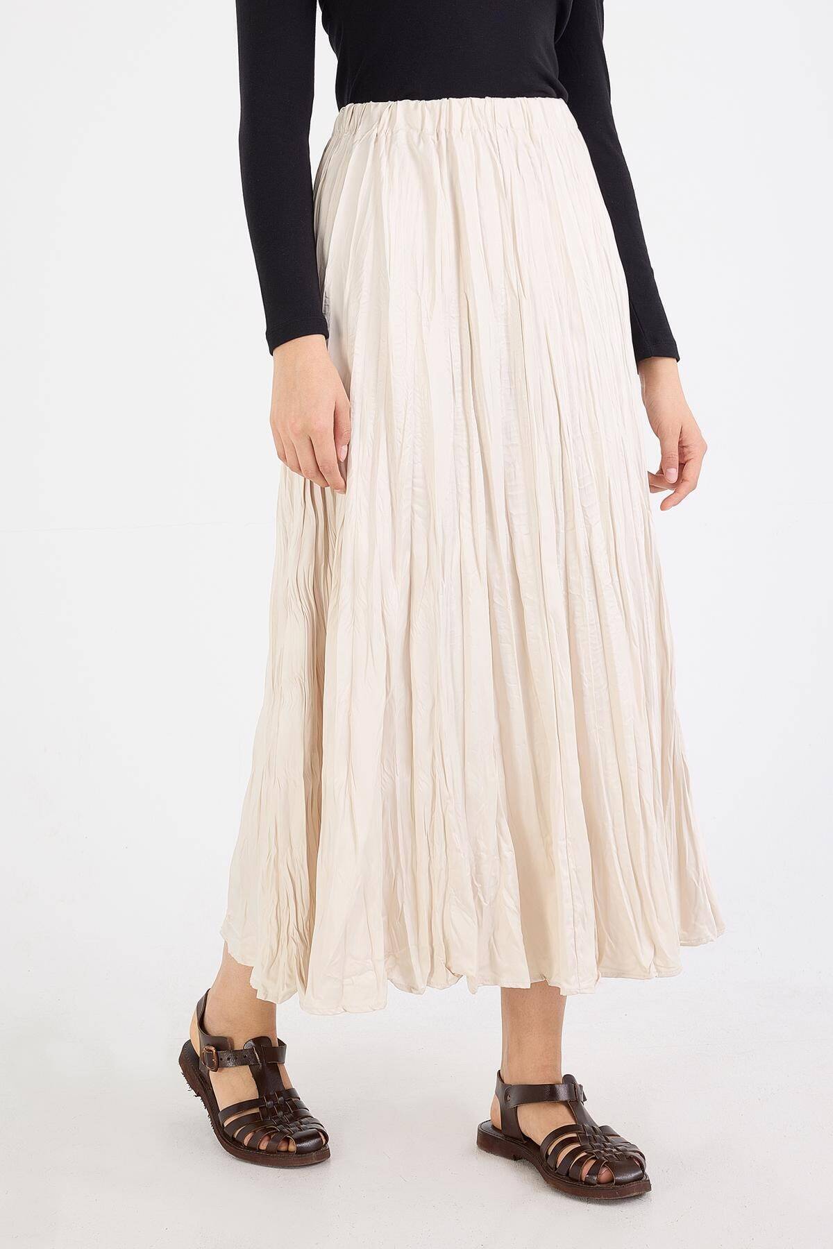 Addax-Crinkle Look Long Skirt E16125-B5 4
