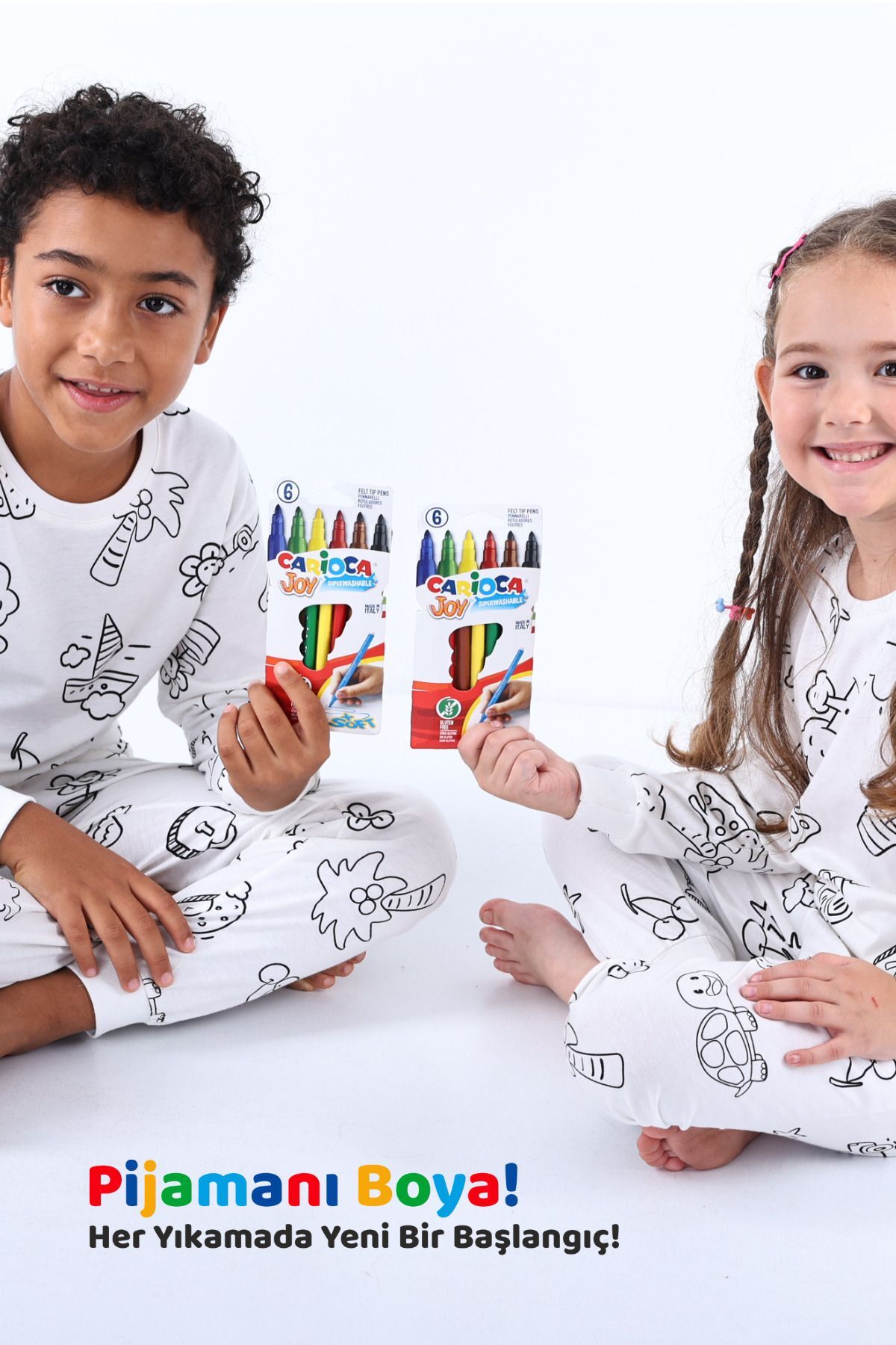 zuzunga Uzun Kollu En Sevimli Figürleri ile Boyama Kalemi Hediyeli BOYANABİLİR Çocuk Pijama Takımı fotoğrafı 7 (önizleme)