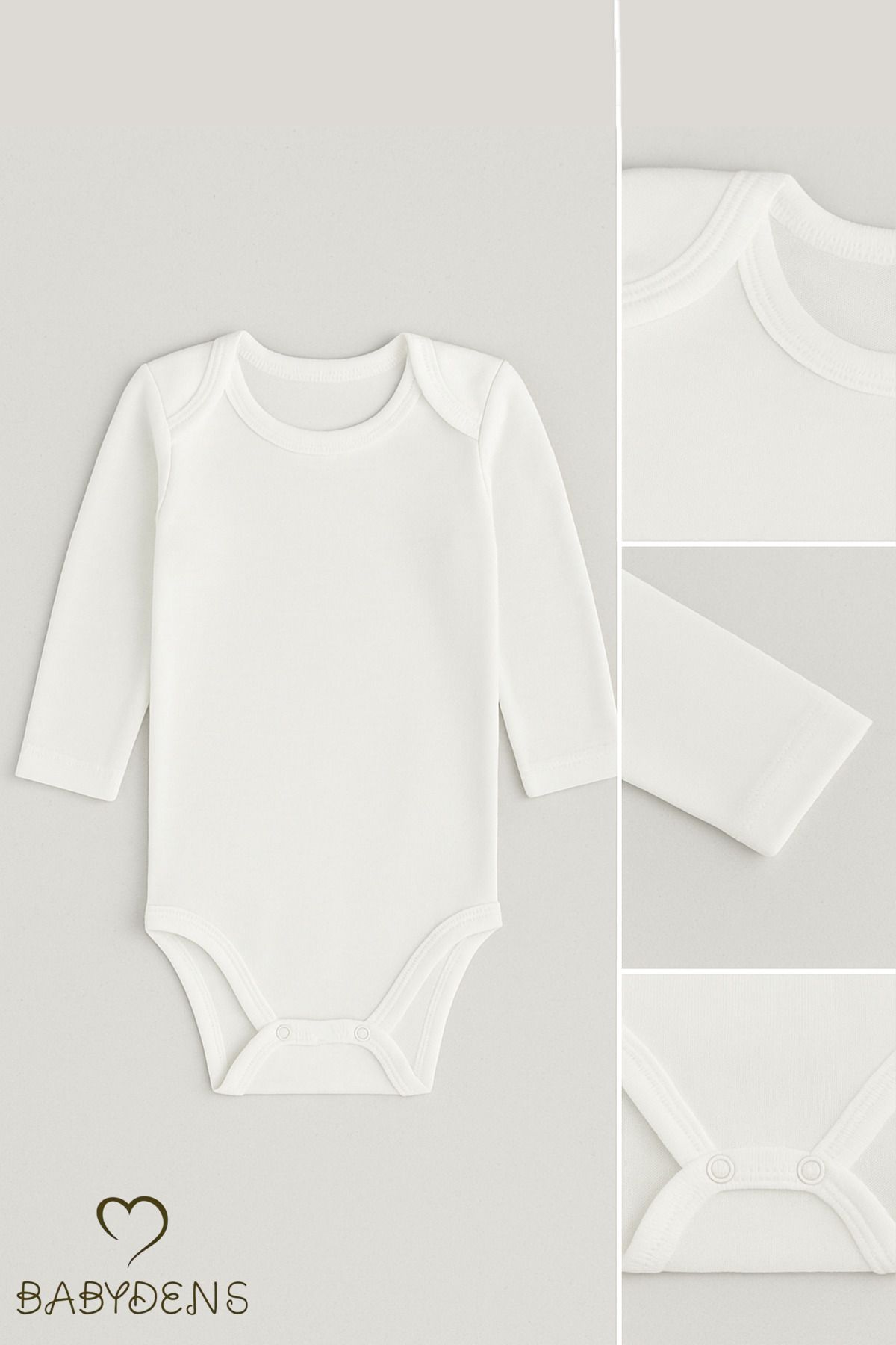BABYDEN'S 3'lü Set Uzun Kollu Beyaz Bebek Zıbın %100 Pamuk | 0-3 Ay - 24 Ay | Unisex Çıtçıtlı Body