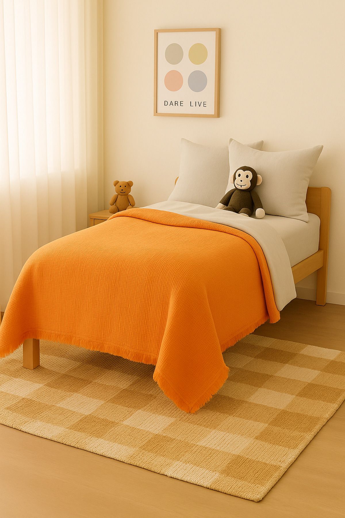Bhoota Home Tek Kişilik 4 Katlı Müslin %100 Pamuk Yatak Örtüsü, Nefes Alabilen Kumaş 175x230