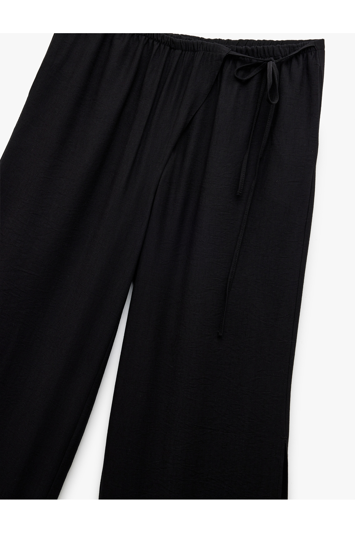 Koton-Viscose Fabric Comfortable Fit Slit Detailed Double Breasted Oversize Trousers with Laced Waist and Pockets 5
