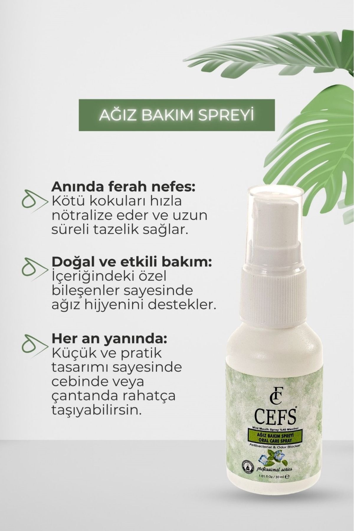 cefs Ağız Bakım Spreyi , Nane Aromalı Ağız Kokusu Önleyici , Anında Ferah Nefes