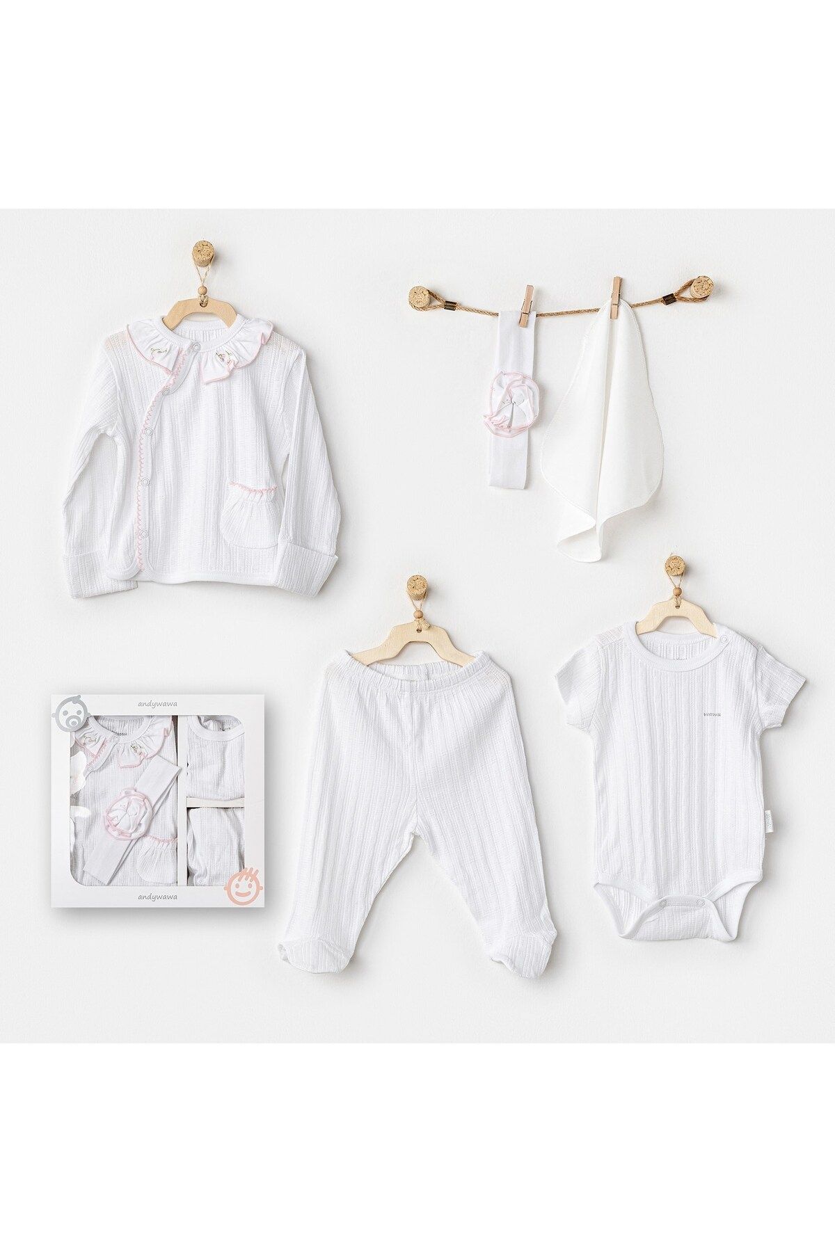 jupiter global bazaar Andywawa AC24650 Newborn Have A Nice Day 5'Li Hastane Çıkış Seti White