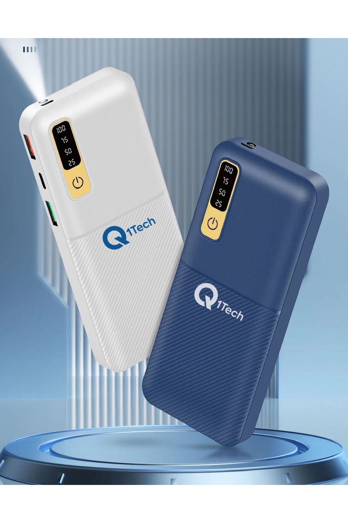 Q1TECH 20.000 mAH Powerbank - El Feneri - Led Göstergeli